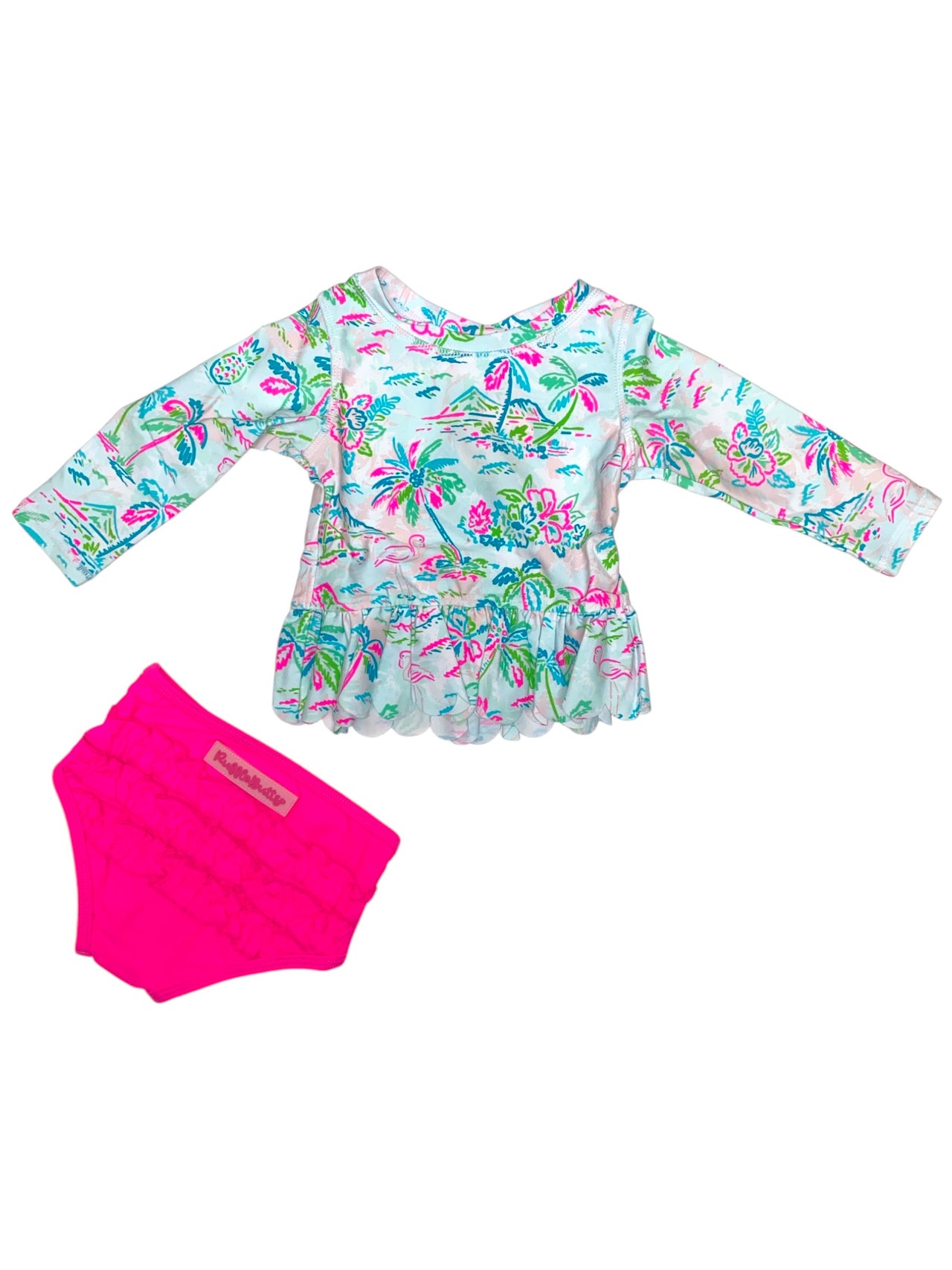 RuffleButts Scalloped Long Sleeve Rash Guard 2-Piece 1SW0383 5112