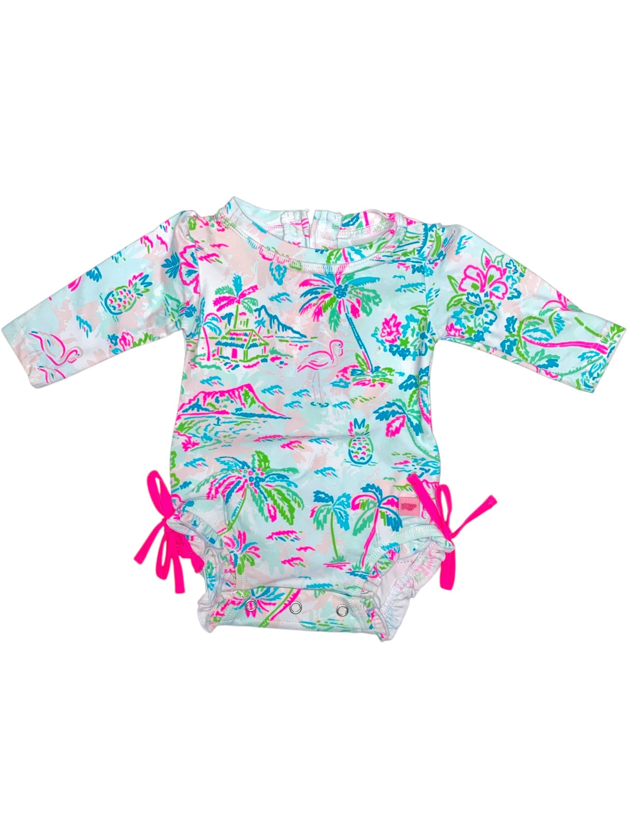 RuffleButts Long Sleeve One Piece Rash Guard Tropical Resort 1SW0337 5112