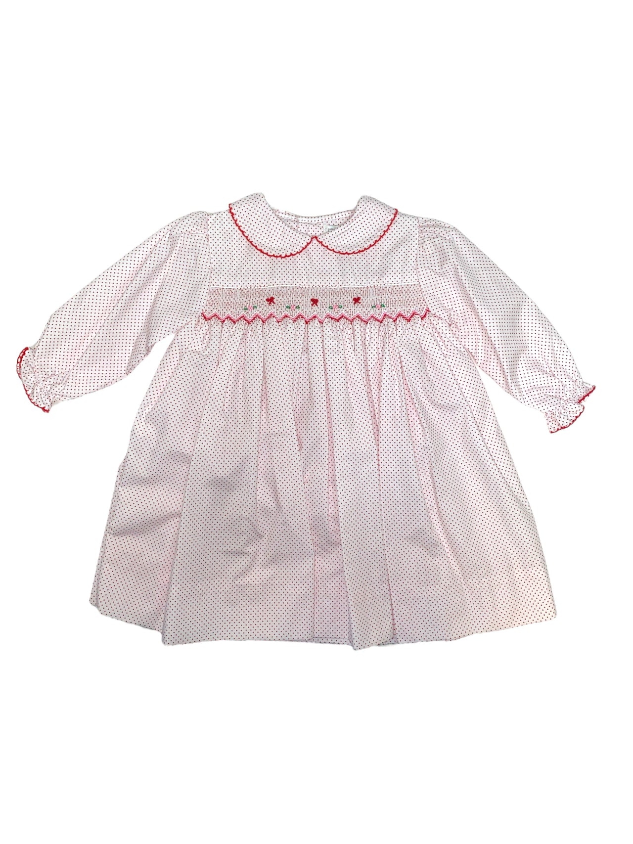 Petit Ami White Dress W/Red Dots & Smocking 2372 5110