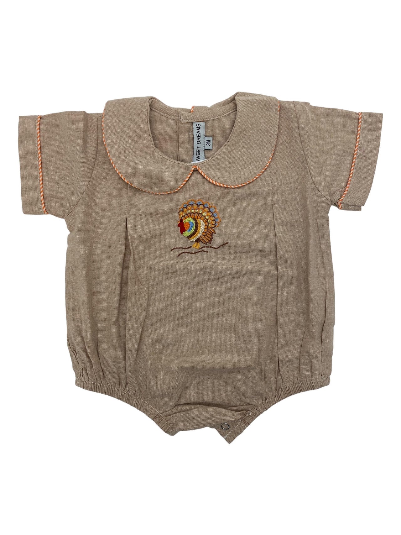 Sweet Dreams Brown Chambray Emb Turkey Boy Bubble