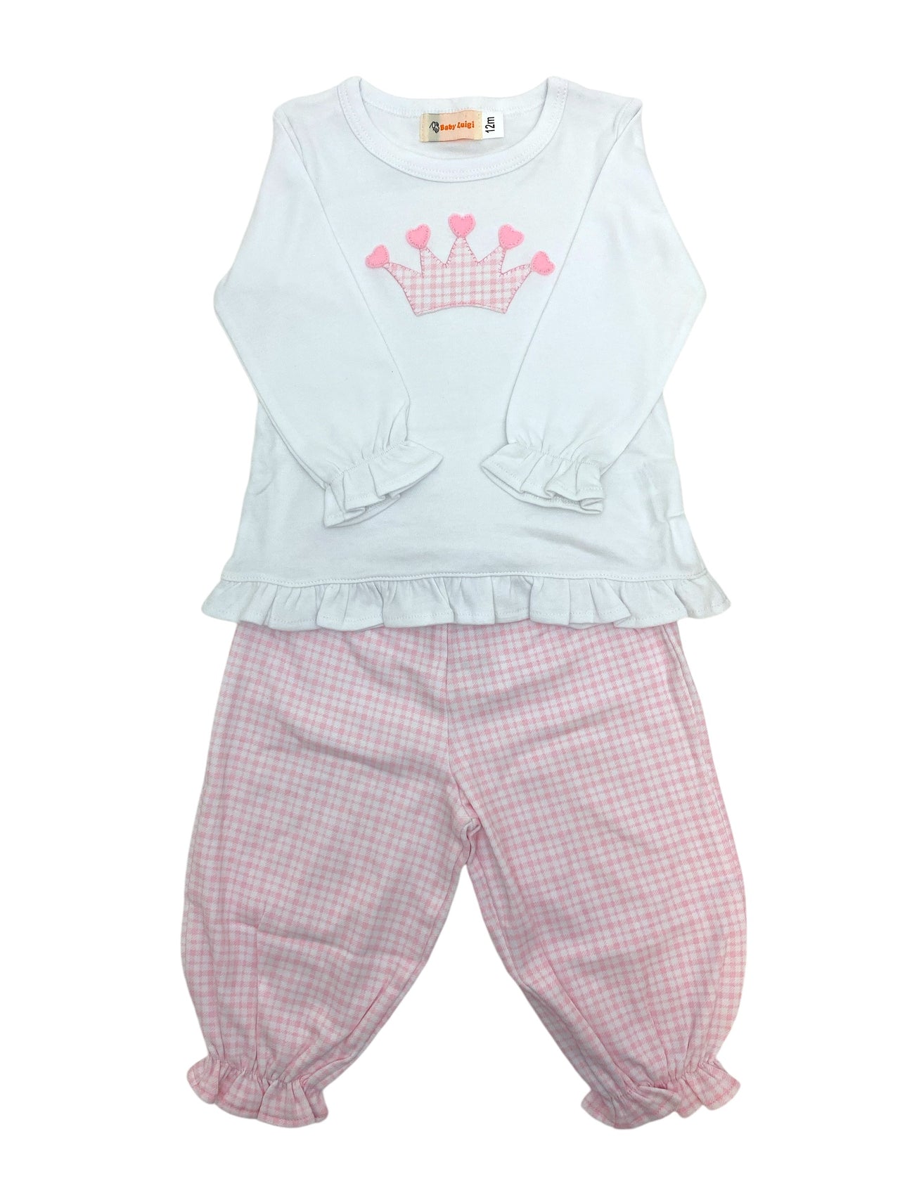 Luigi L/S Ruffle Swing-Top Crown W/Hearts White & White/Lt Pink Window pane Bloomer Pants 5108