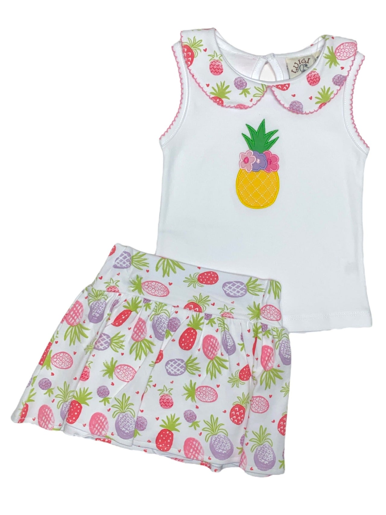 Luigi Sleeveless Top W/Pineapple Applique & Pineapple Skort 5201