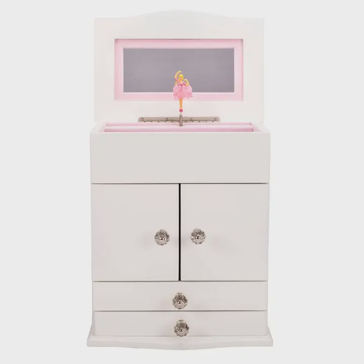 Magnolia White w/ Ballerina 11.4 X 9.4 Armoire Musical Jewelry Box
