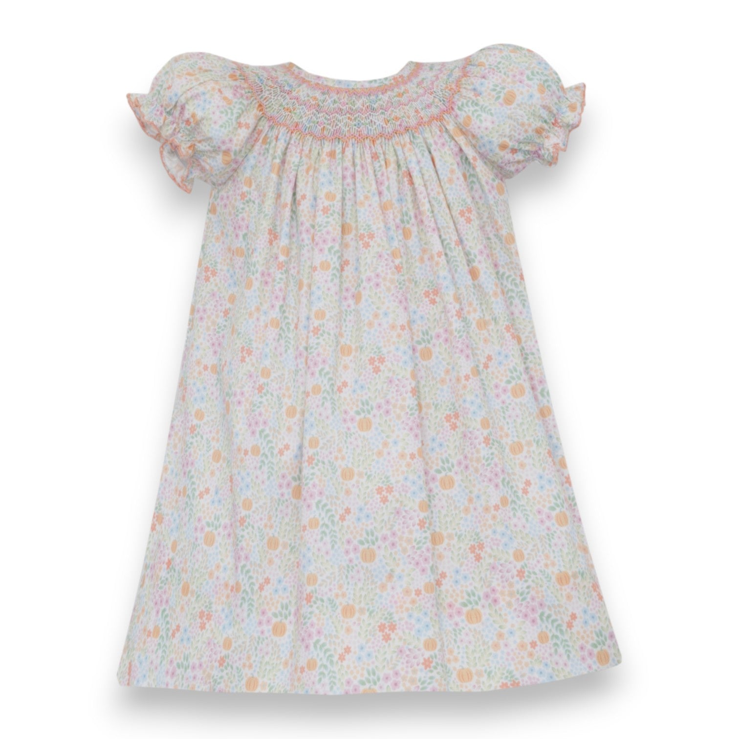 Petit Bebe Pumpkin Print Orange Multicolor Floral Bishop 101A-MF26 5308