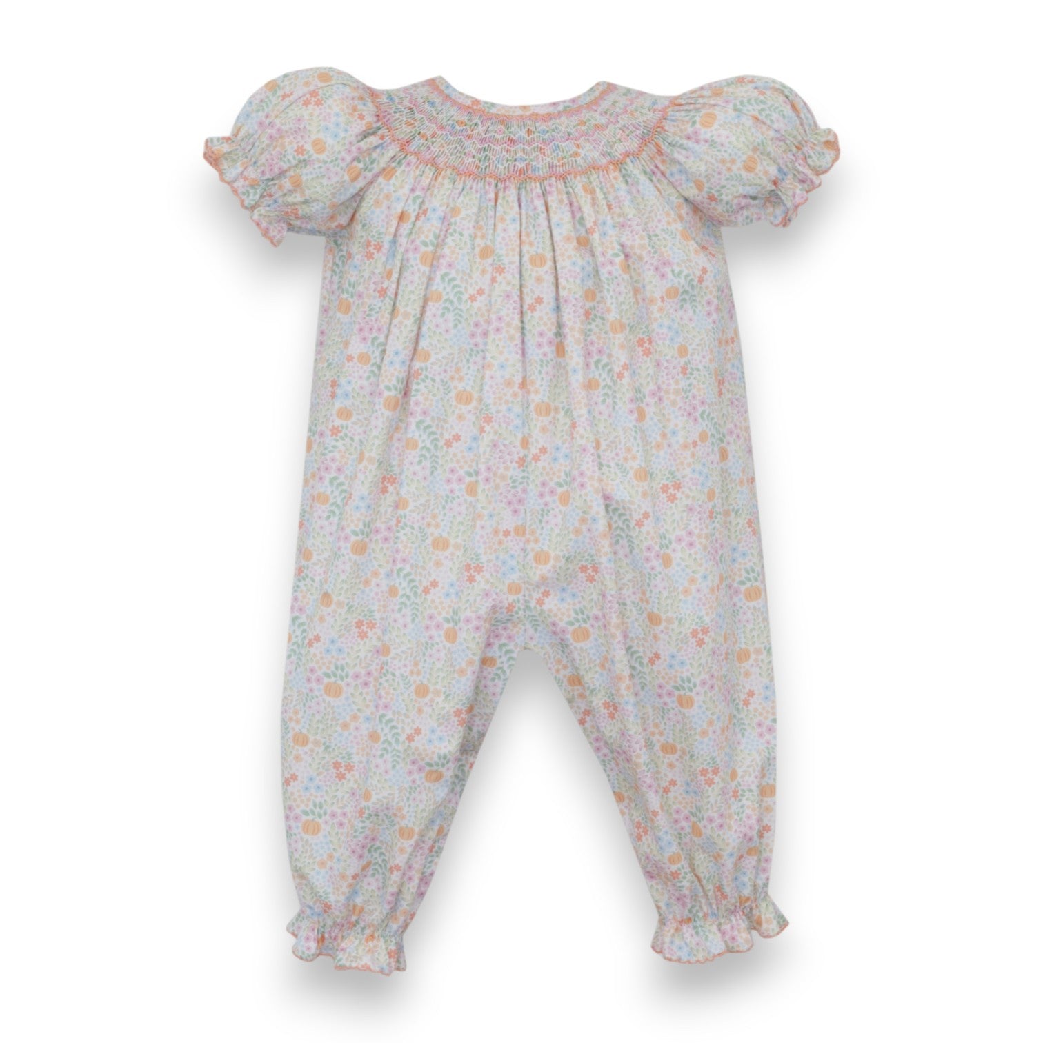 Petit Bebe Pumpkin Print Orange Multicolor Floral Long Bishop Bubble 101F2-MF26 5308