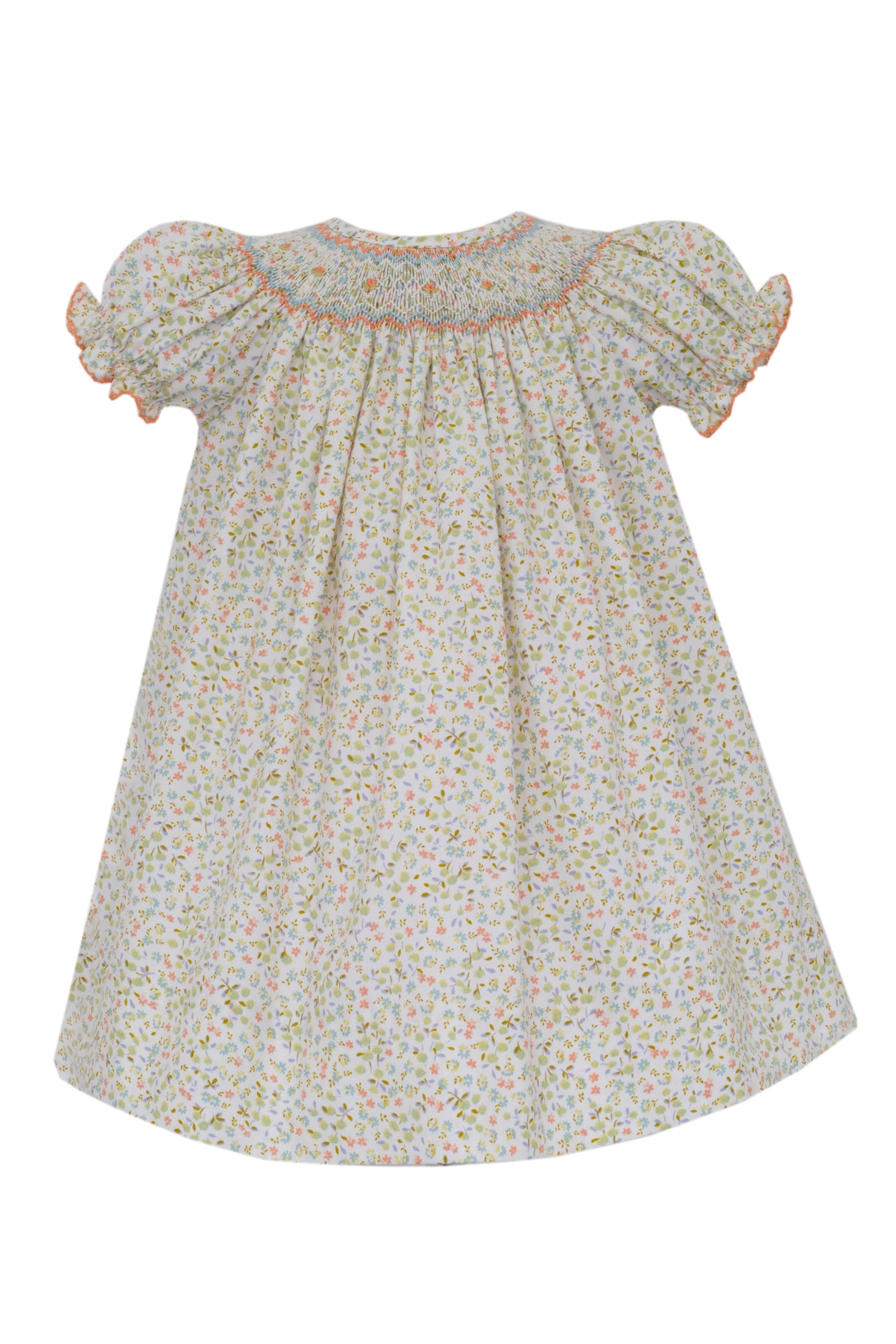 Petit Bebe Green & Orange Floral Print Bishop S/S 105A-MF24 5108