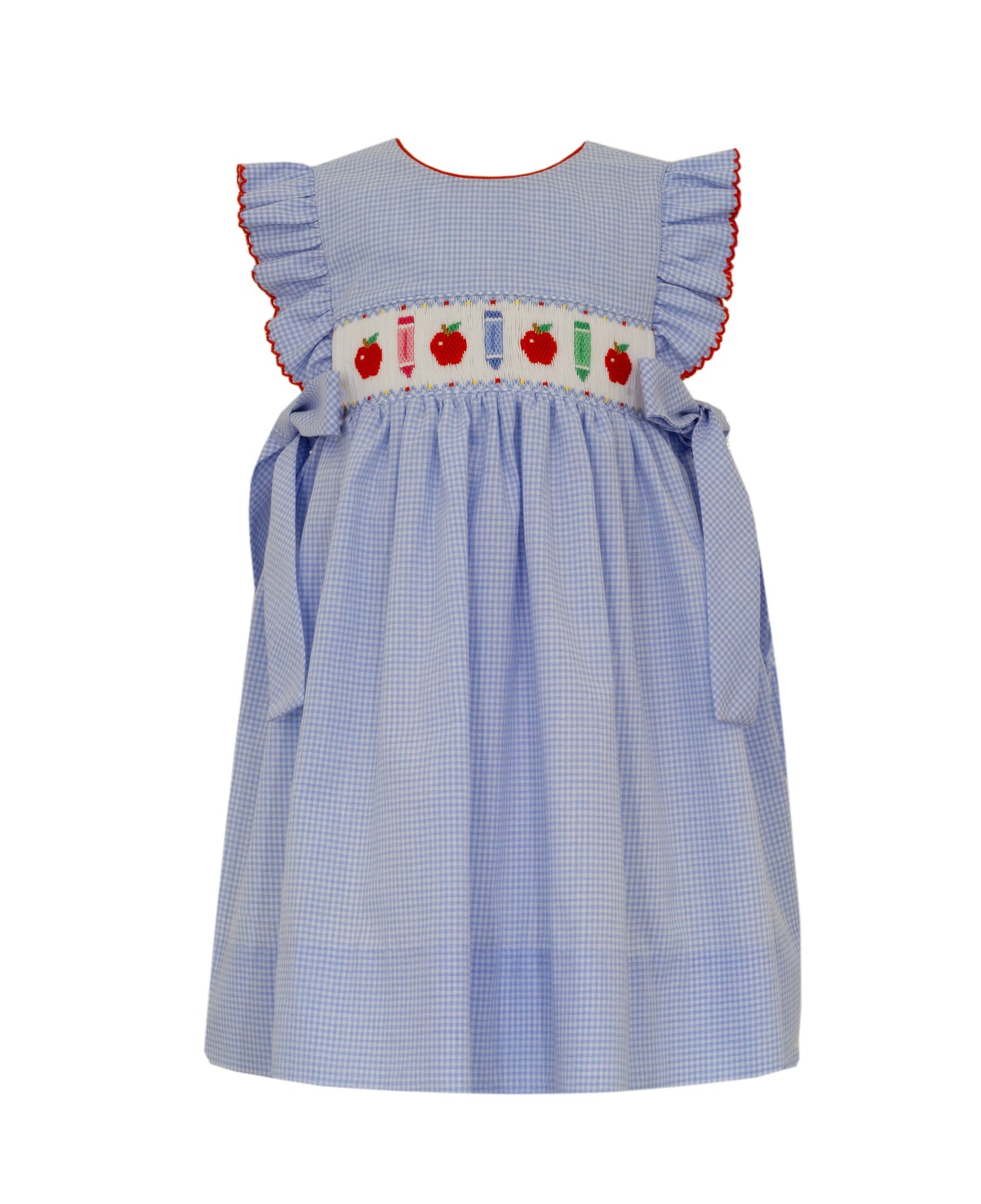 Petit Bebe Back to School Girl's Lt Blue Gingham Sleeveless Dress W/Side Bows 115D-MF24 5106