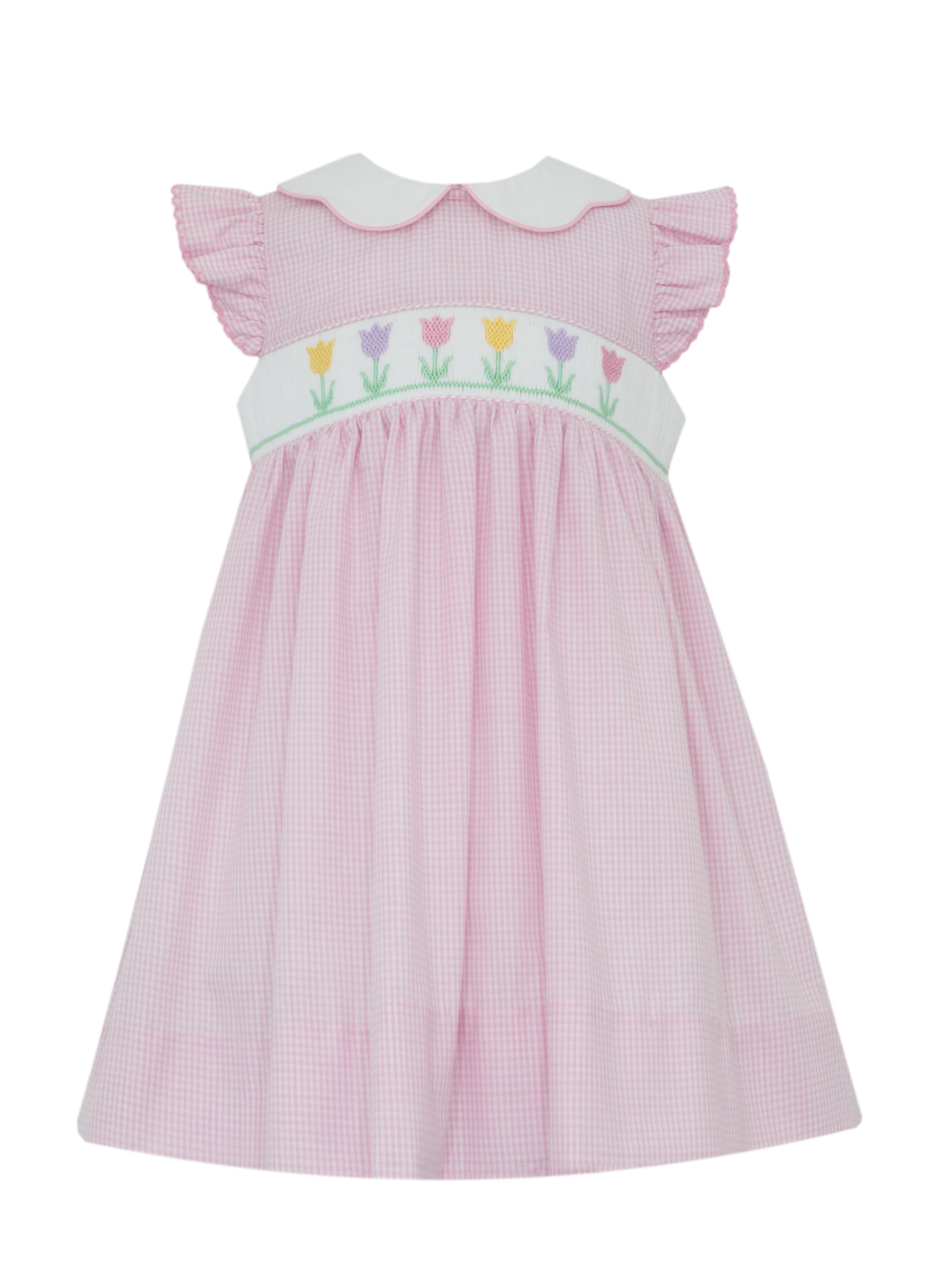 Petit Bebe Spring Tulips Pink Gingham Sleeveless Dress W/Collar 115D-MS26 5302