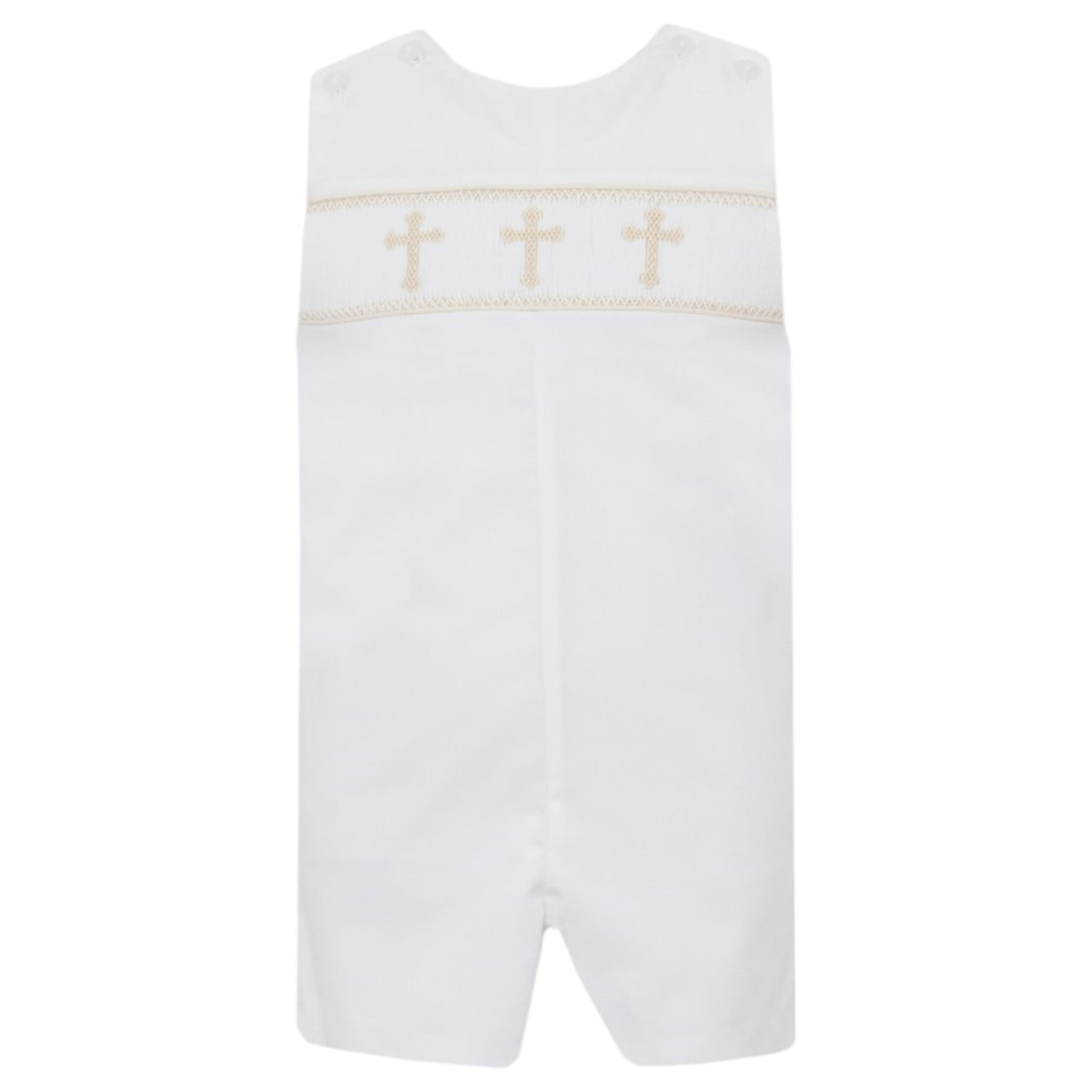 Petit Bebe Crosses Boy's Jon Jon White Poplin & White Shirt W/Ecru Piping S/S 115K/115SS 5112