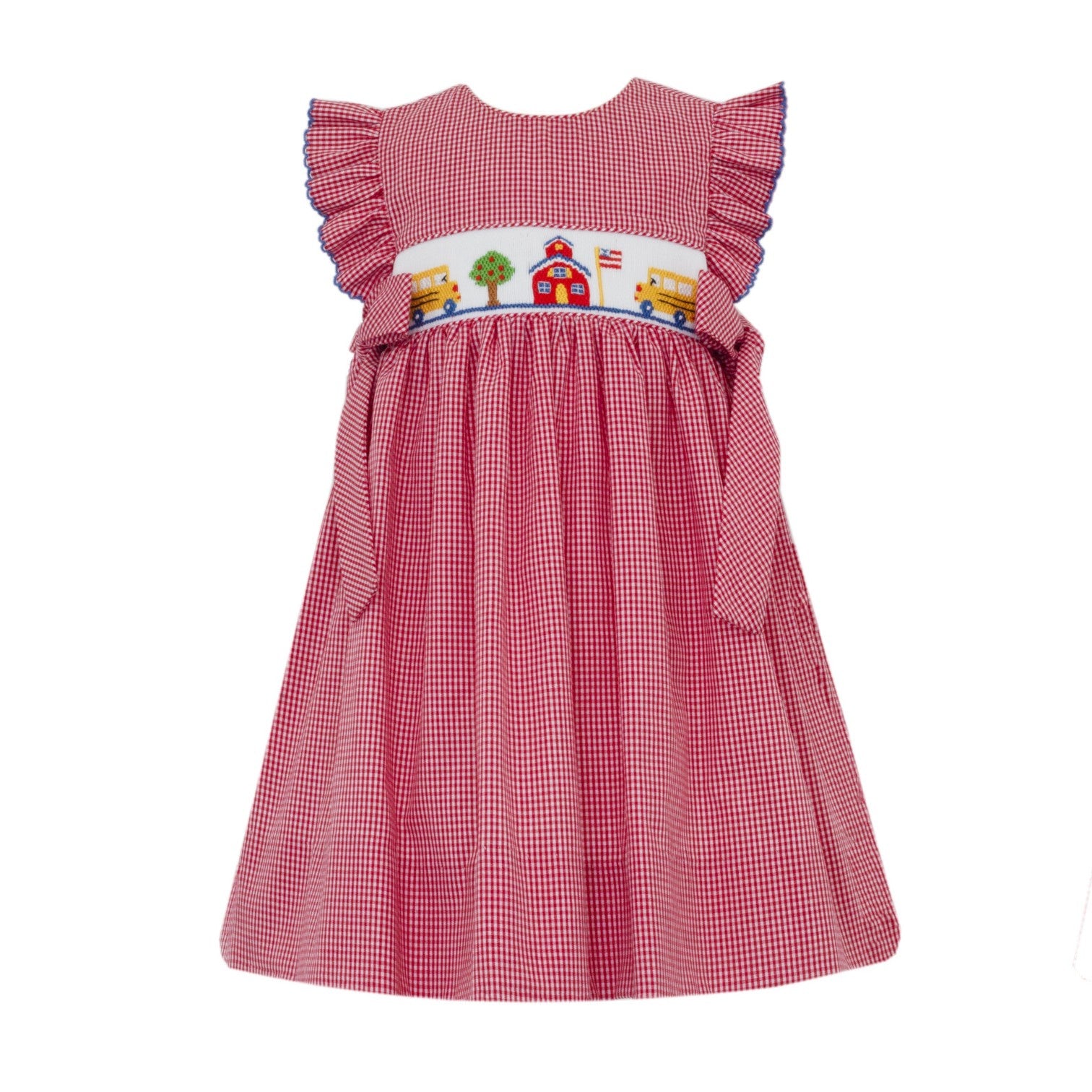 Petit Bebe Back to School Girl's Red Gingham Sleeveless Dress W/Side Bows 116D-MF25 5206