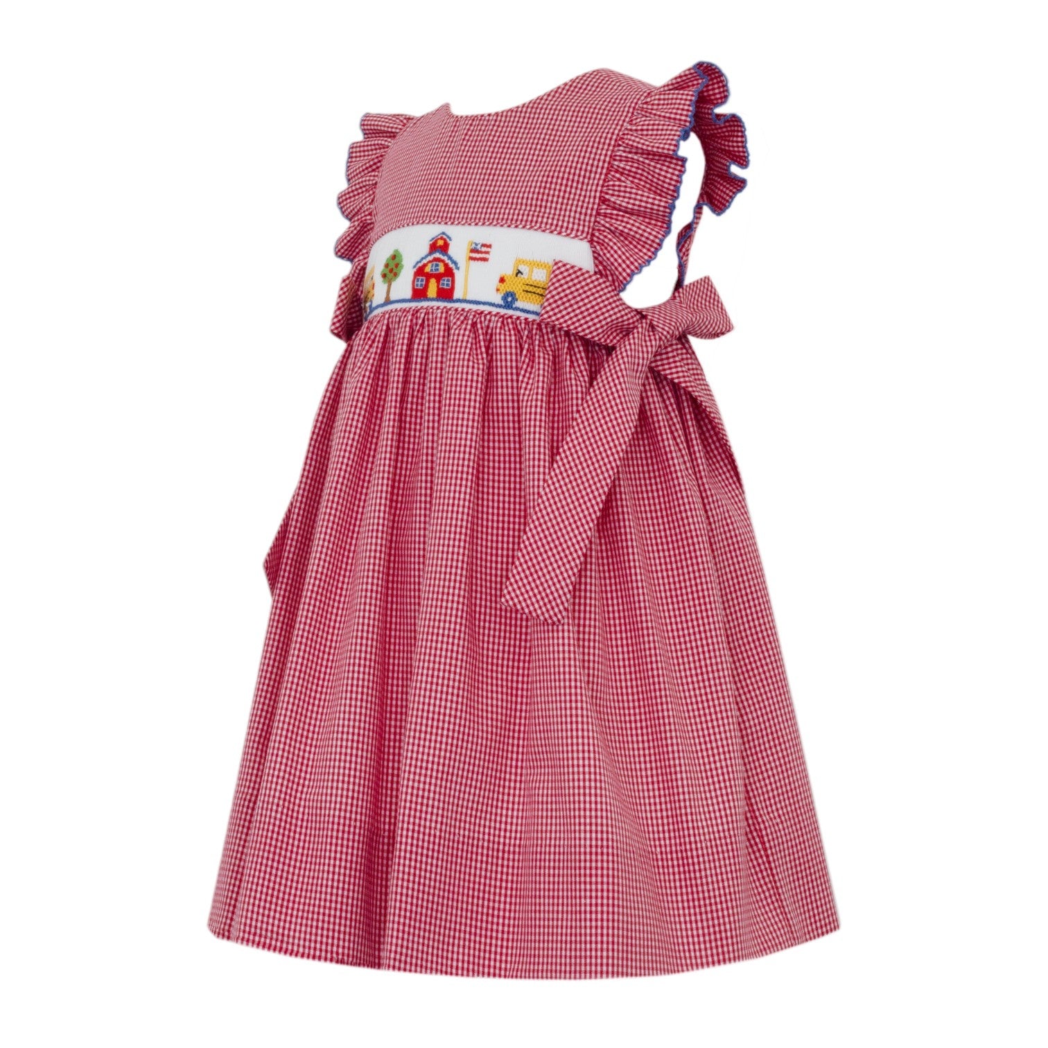 Petit Bebe Back to School Girl's Red Gingham Sleeveless Dress W/Side Bows 116D-MF25 5206
