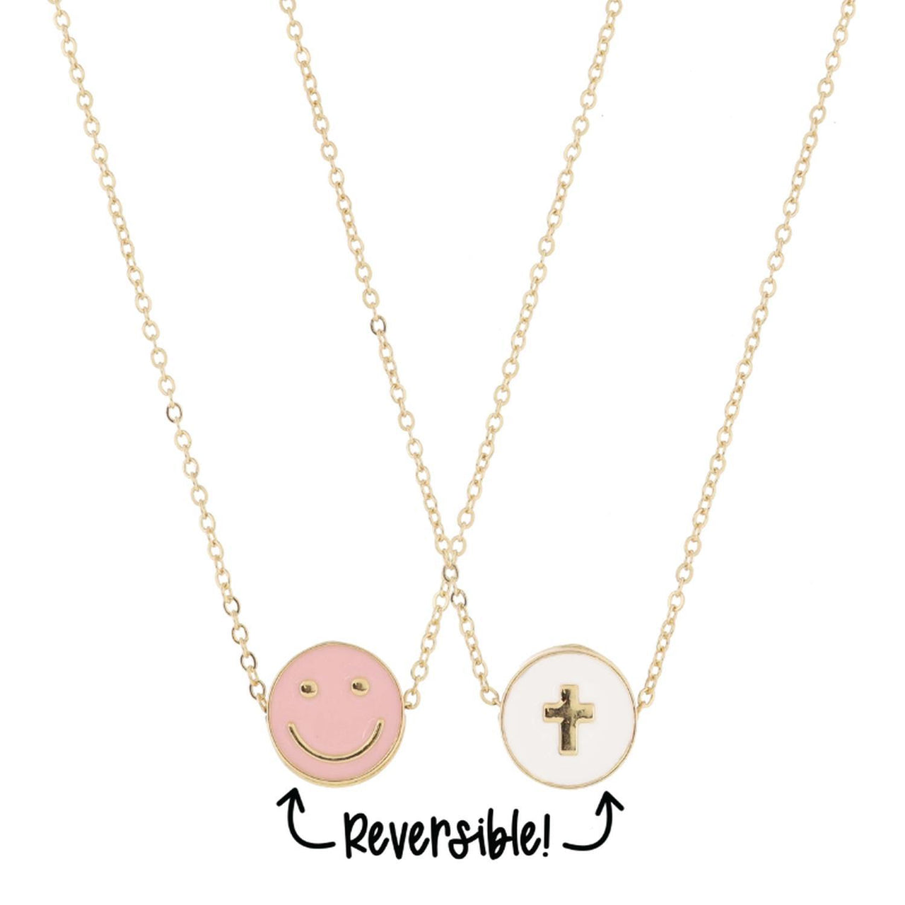 Jane Marie Reversible Disk Happy Face Enamel Necklace JM5863