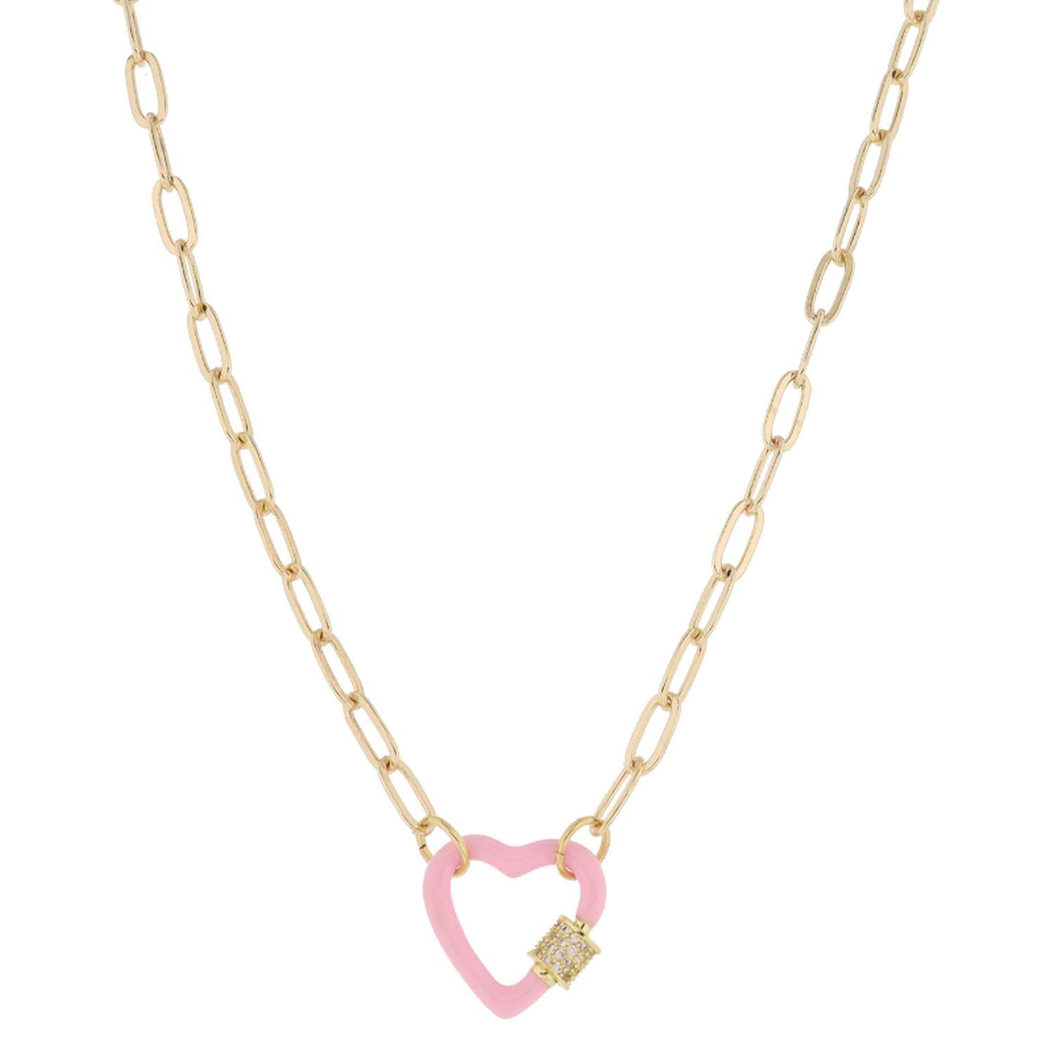 Jane Marie Enamel Dipped Carabiner Necklace w/ Pave Latch & Pendant JM5867