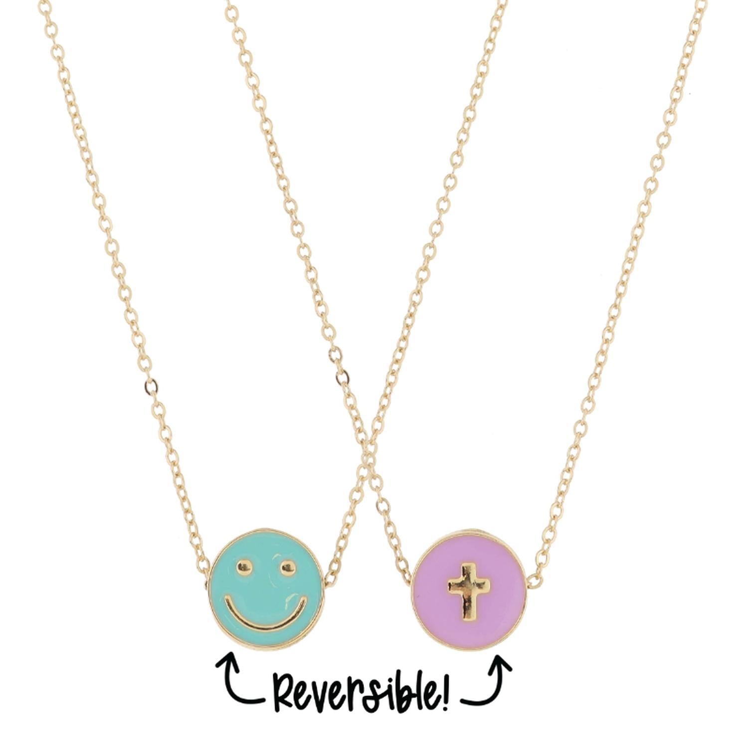 Jane Marie Reversible Disk Happy Face Enamel Necklace JM5863