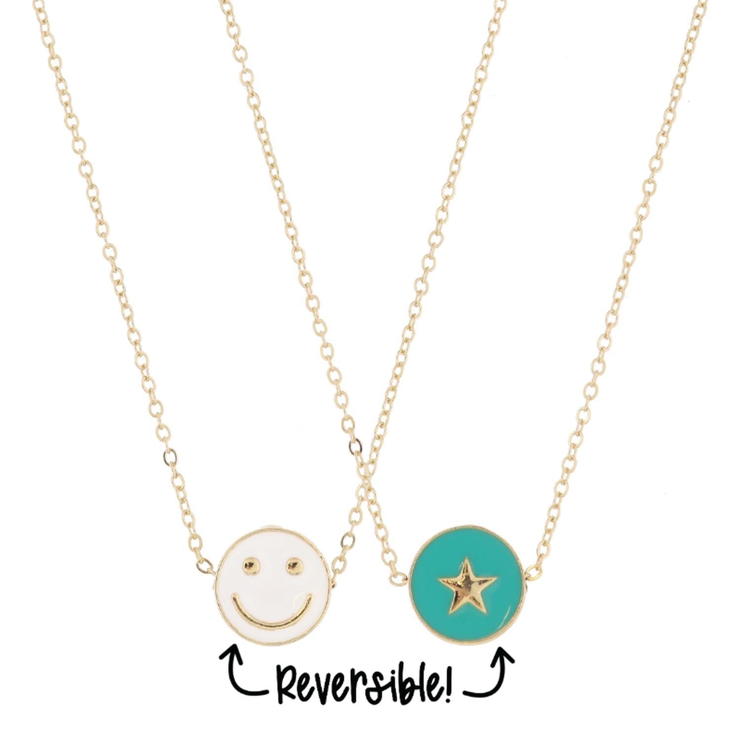 Jane Marie Reversible Disk Happy Face Enamel Necklace JM5863