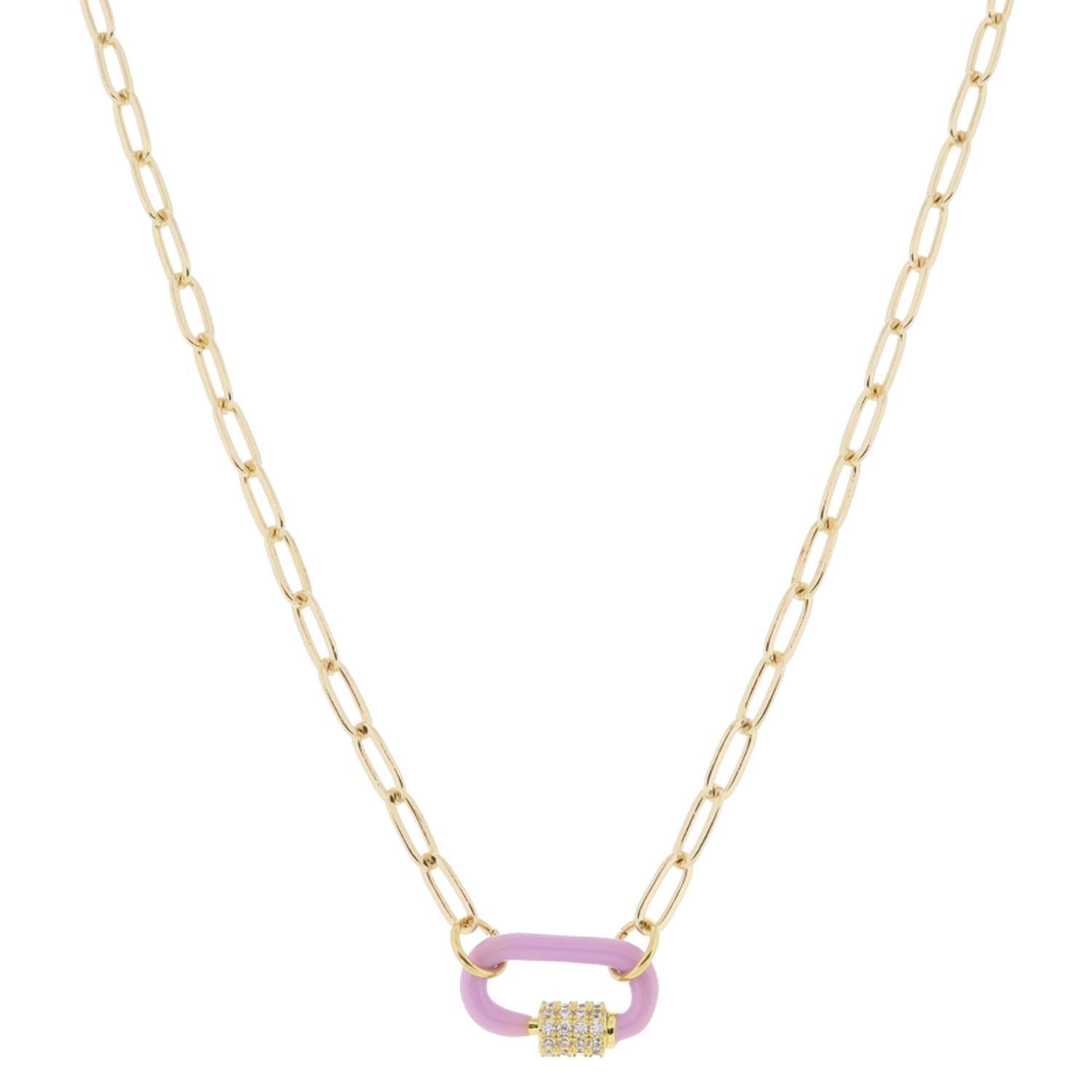 Jane Marie Enamel Dipped Carabiner Necklace w/ Pave Latch & Pendant JM5867