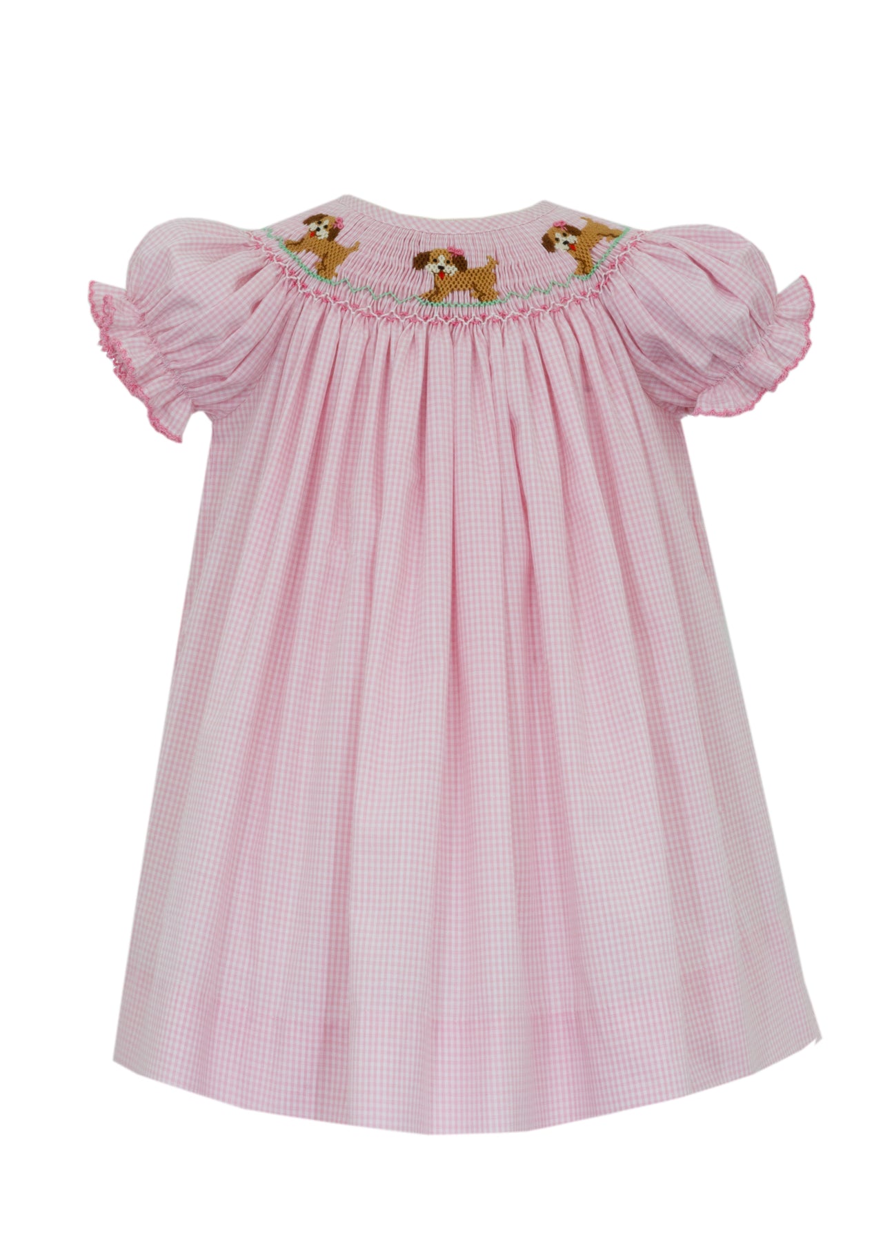 Petit Bebe Puppies Girl's Pink Gingham Bishop S/S 119A-MF24 5108