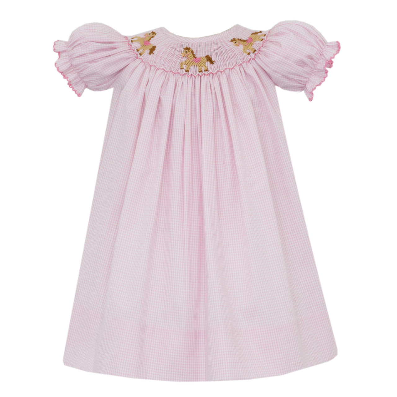 Petit Bebe Horses Girl's Pink Gingham Bishop S/S 119A-MF25 5207