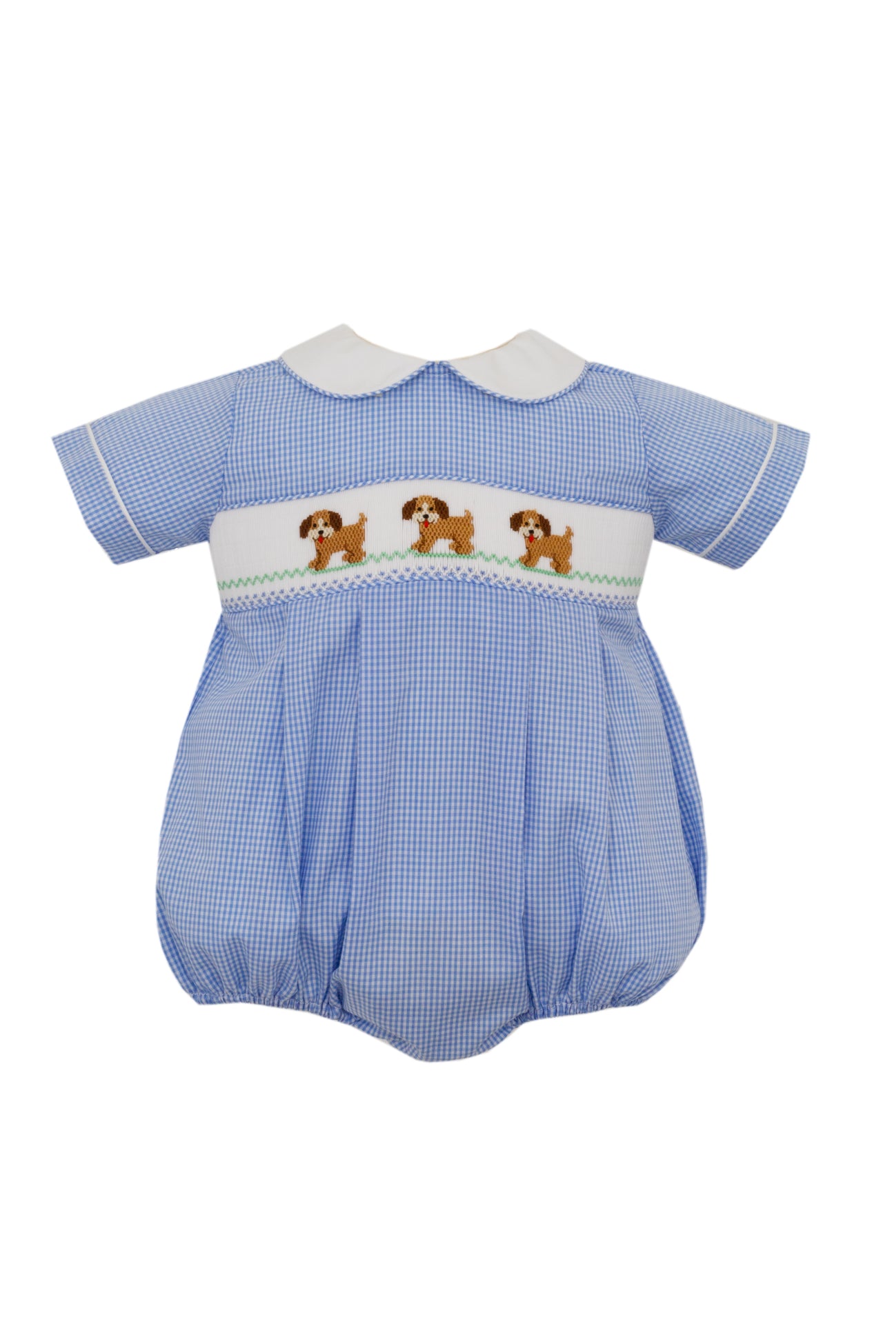 Petit Bebe Puppies Boy's Blue Gingham Boy's Bubble S/S 119BB-MF24 5108