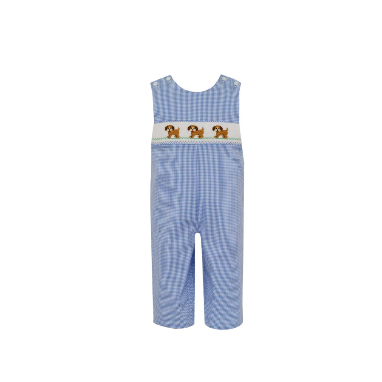 Petit Bebe Puppies Boy's Blue Gingham Boy's Long Jon Jon 119K-Mf24