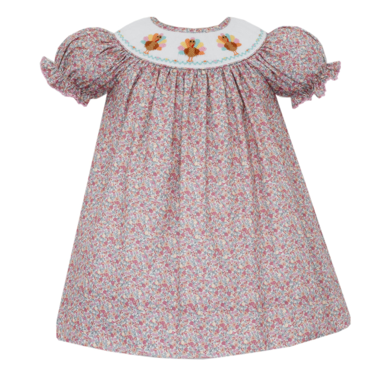 Petit Bebe Turkey Girl's Pink Floral Bishop W/Insert S/S 121R-MF25 5208