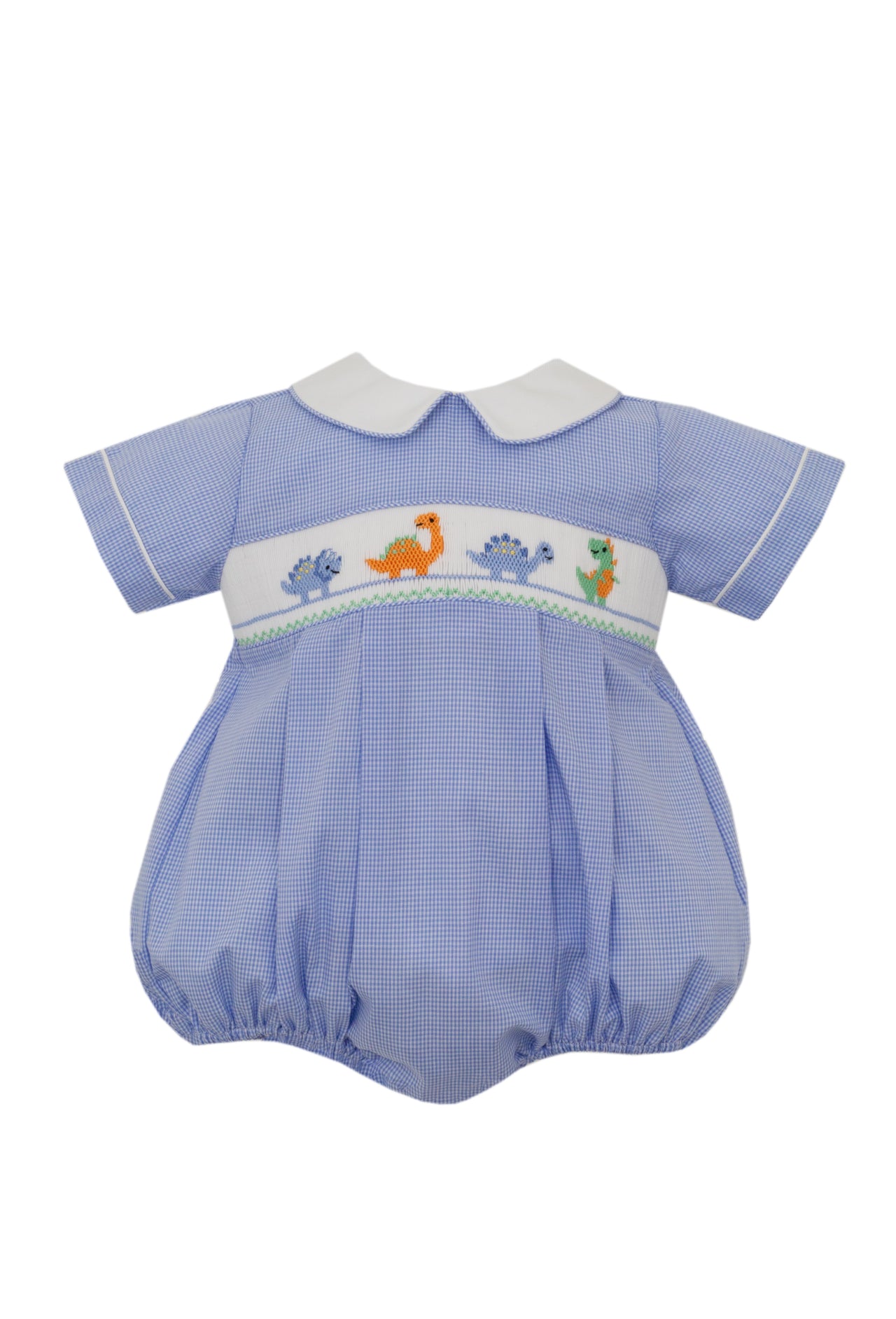 Petit bebe Dinosaurs Periwinkle Blue Small Gingham Boy's Bubble S/S 123BB-MF24 5107