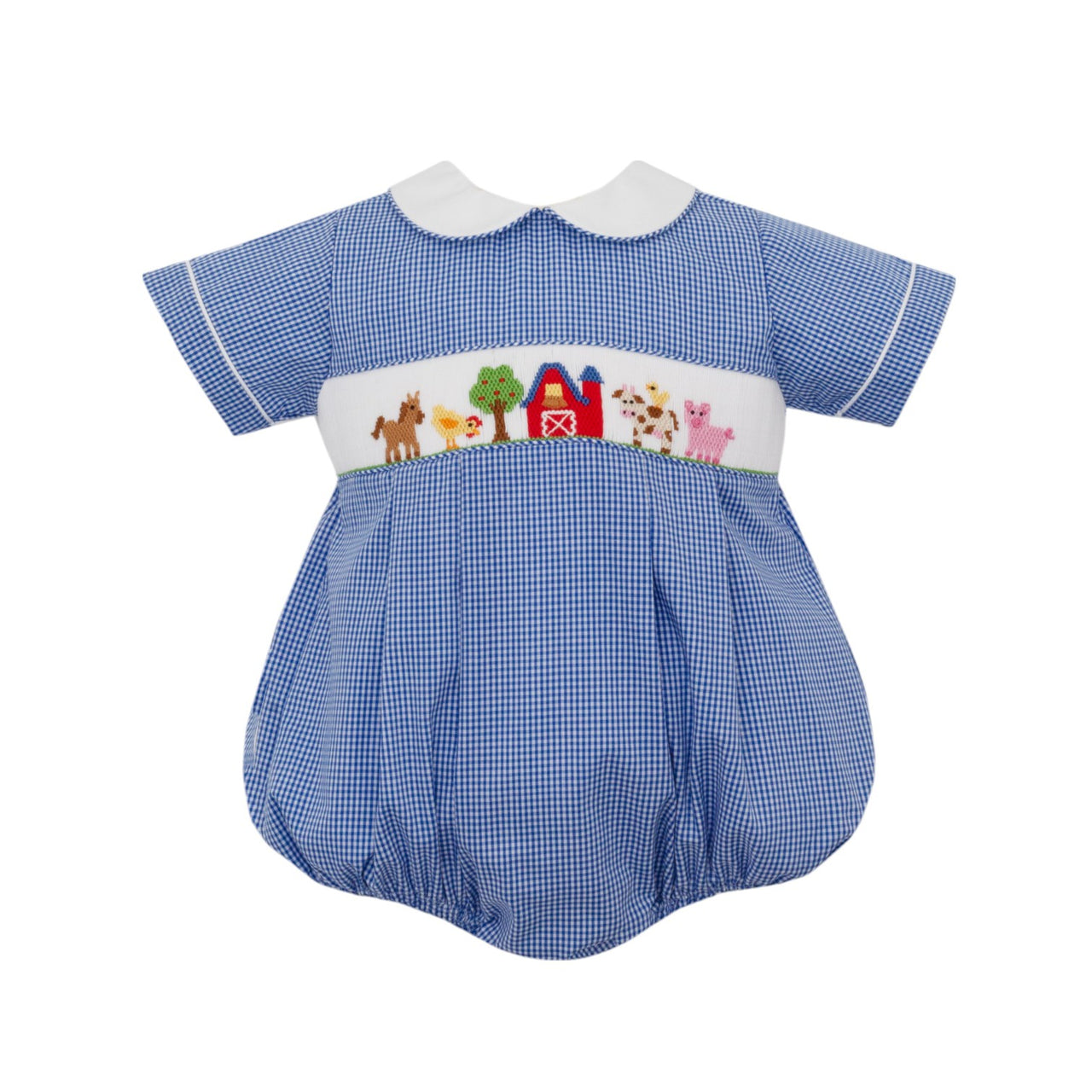 Petit Bebe Farm Boy's Royal Blue Gingham Boy's Bubble S/S 123BB-MF25 5206