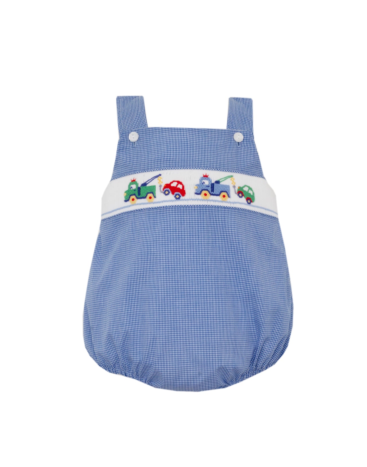 Petit Bebe Tow Trucks Royal Blue Minigingham Boy's Sunbubble W/Straps 124H-MS26 5301