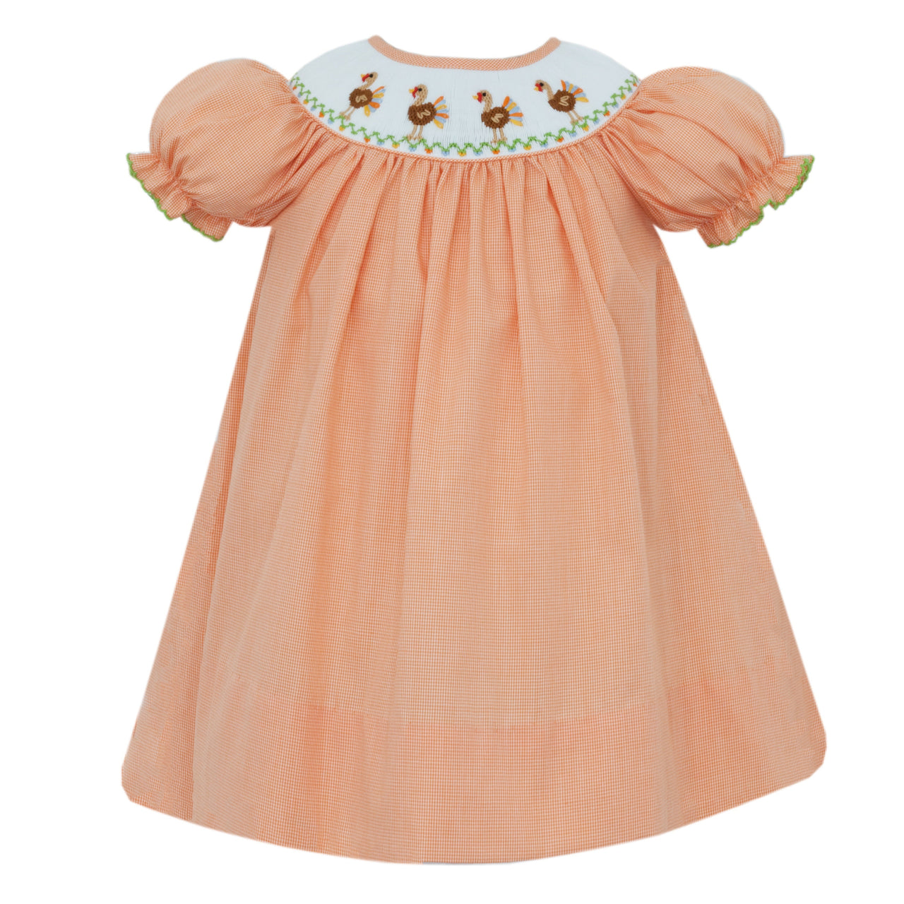 Petit Bebe Orange Turkey Girl's Orange Microcheck Bishop W/Inserts 124R-MF25 5208