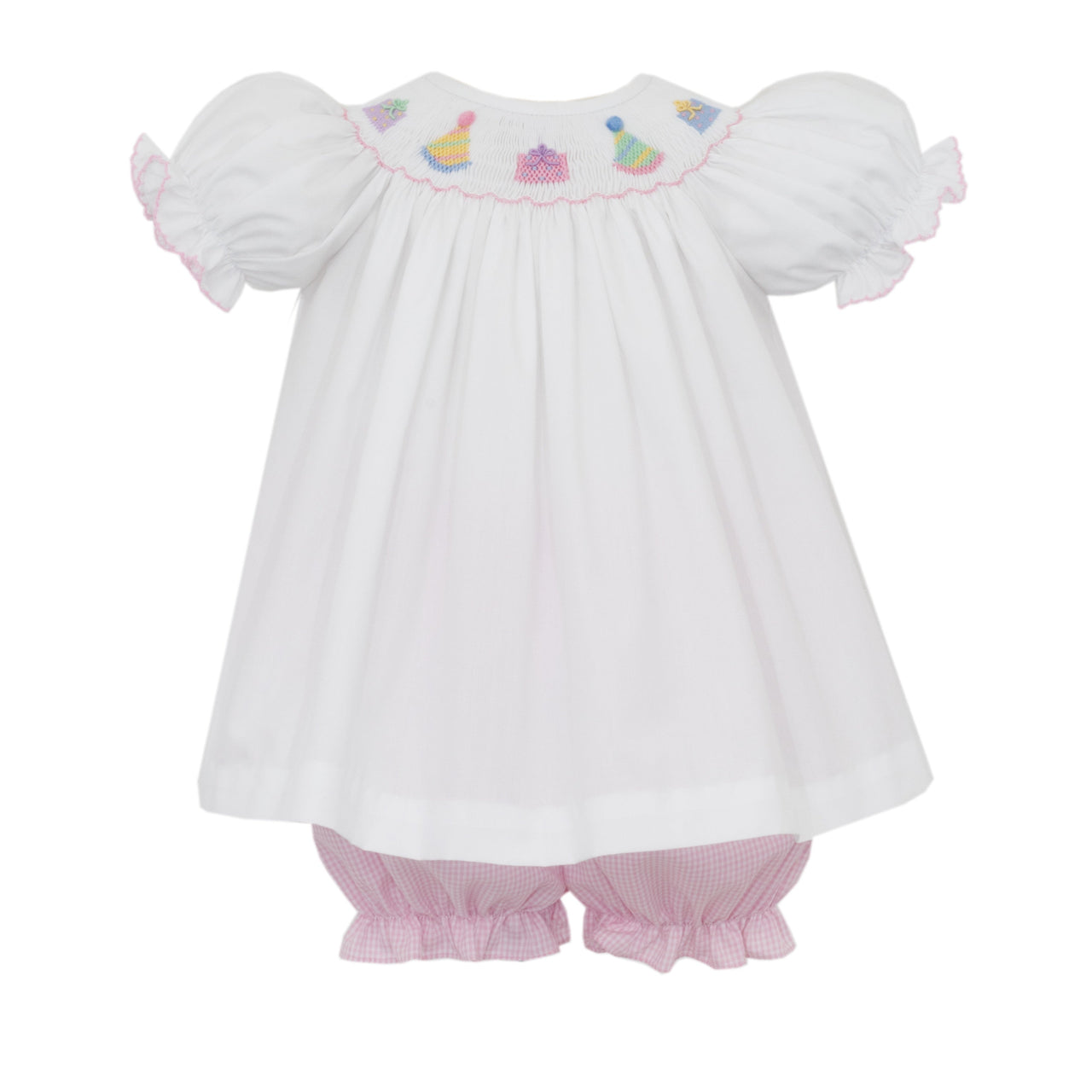 Petit Bebe Birthday Girl's Pink Gingham Bishop Bloomer Set W/White Top S/S 125C-MF25 5208