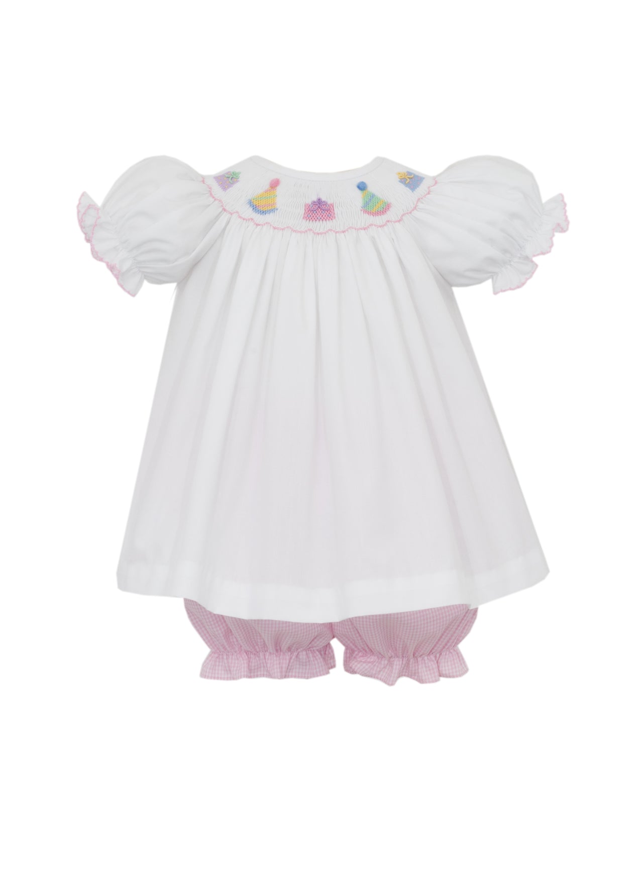 Petit Bebe Birthday Girl's Pink Gingham Bishop Bloomer Set W/White Top S/S 125C-MF25 5208