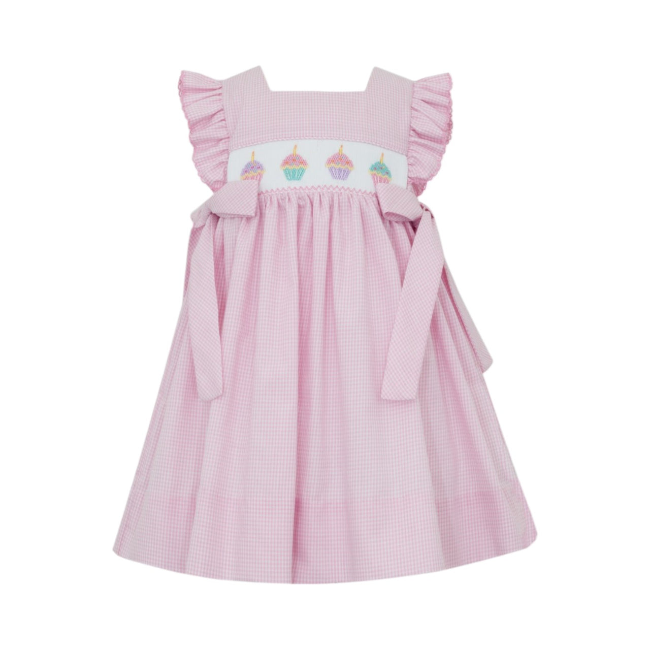 Petit Bebe Cupcakes Pink Gingham Dress W/Side Bows S/S 125D-MS25 5201