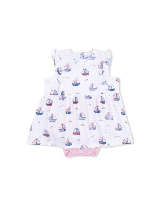 Angel Dear Bubbly Sailboats Pink Ruffle Bodysuit Dress 1323-S26-BSP 5302