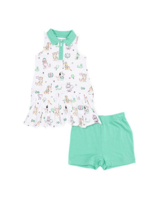 Angel Dear Country Club Dogs Pink Polo Tennis Dress W/Cartwheel Short 1341-S26-CDP 5302