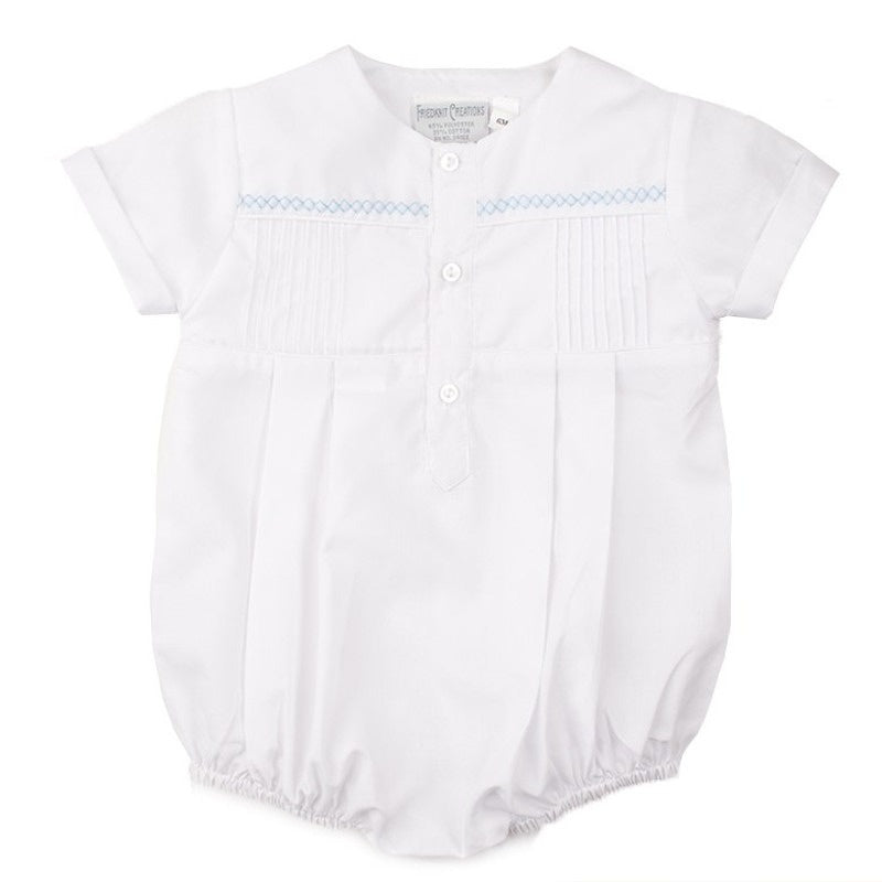 Feltman Brothers Open Front Diamond Creeper White/Blue Preemie 1345 5206