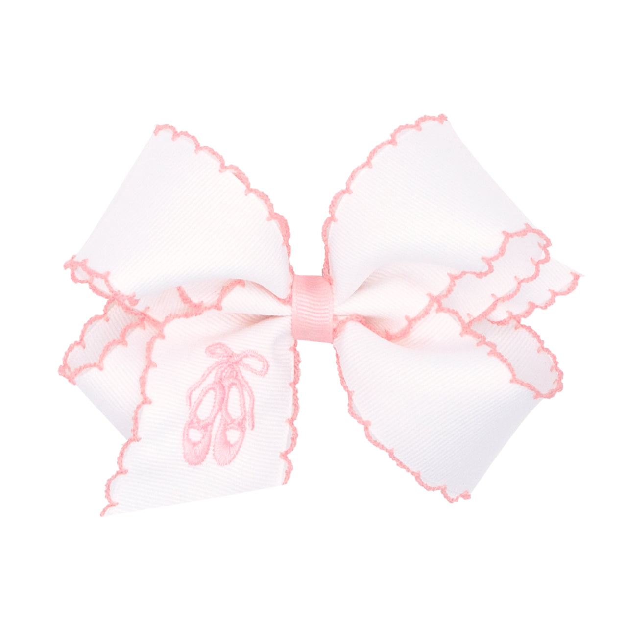 Wee Ones Medium Grosgrain Bow w/ Embroidery & Moonstitch Edge
