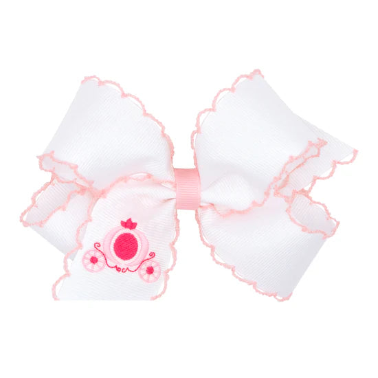 Wee Ones Medium Grosgrain Bow w/ Embroidery & Moonstitch Edge