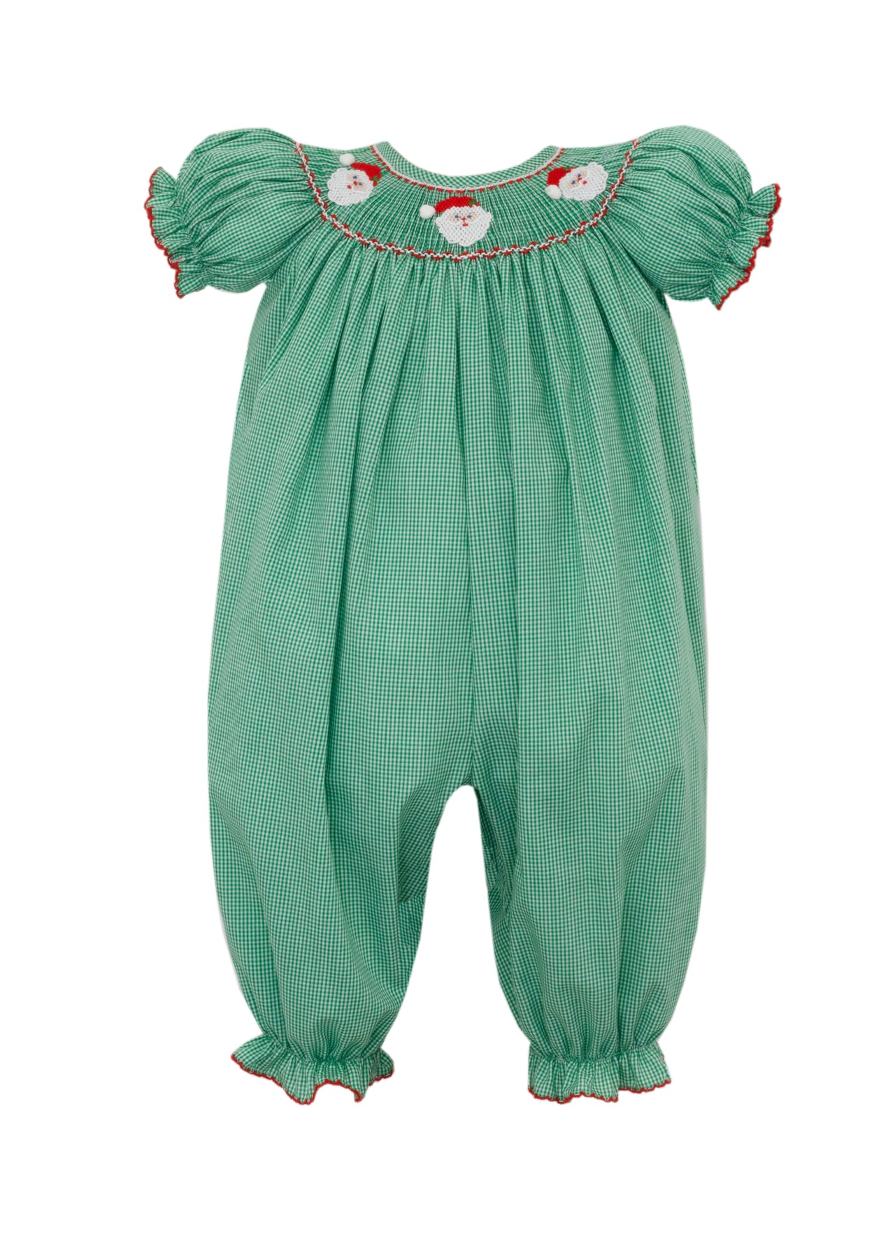 Petit Bebe Santa Face Girl's Green Gingham Long Bishop Bubble S/S 141F-MH25 5210