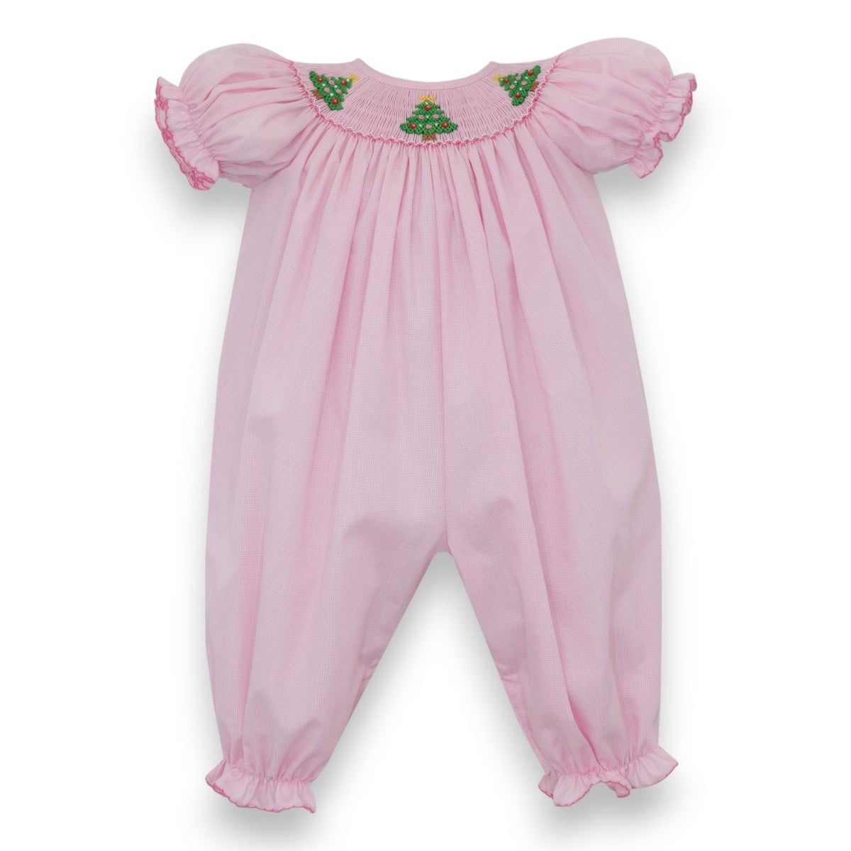 Petit Bebe X'Mas Tree Girl's Pink Microcheck Long Bishop Bubble S/S 141F2-MH26 5310