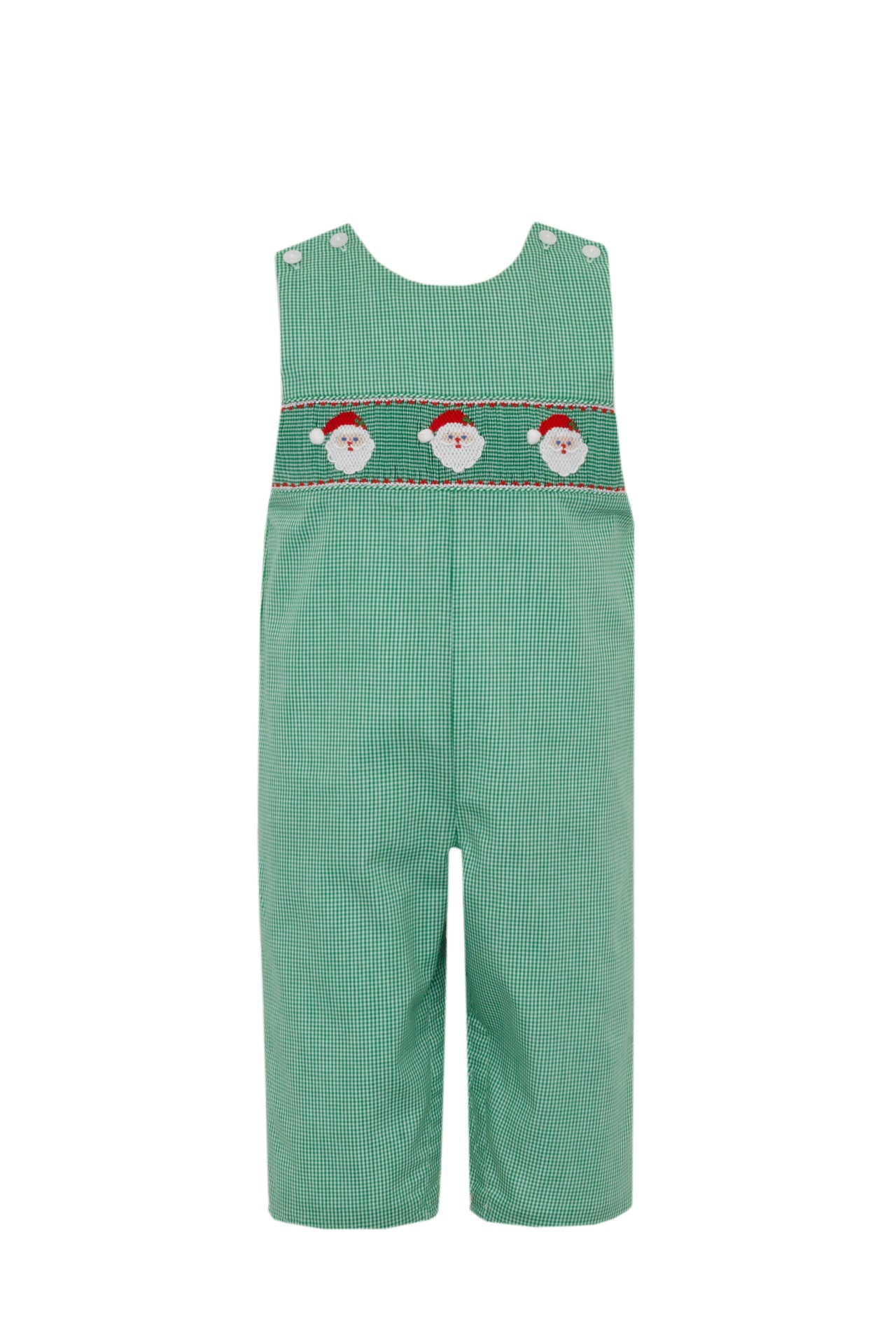 Petit Bebe Santa Face Boy's Green Gingham Boy's Long Jon Jon 141K-MH25 5210