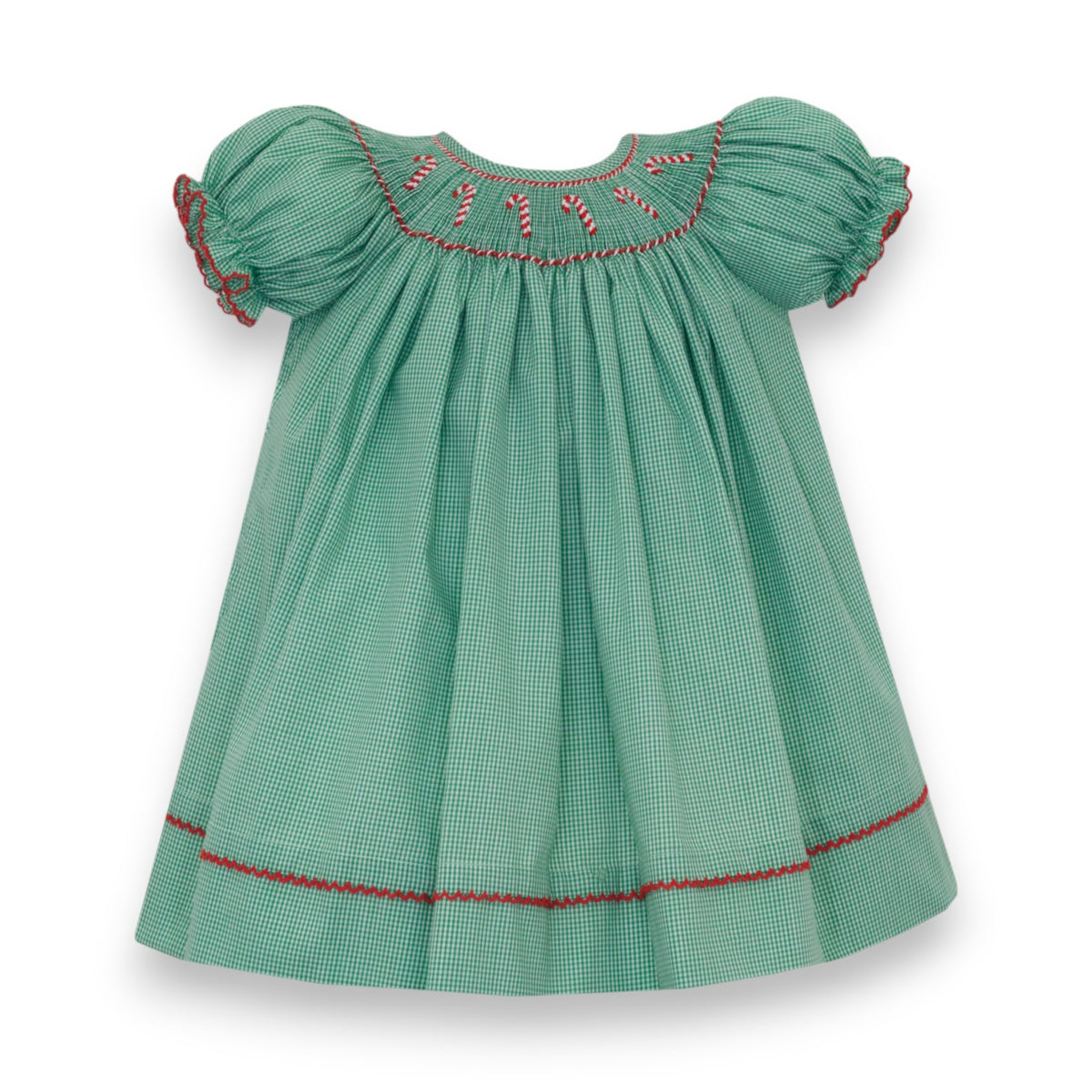 Petit Bebe Candy Canes Girl's Green Gingham Bishop S/S 142A-MH26 5310