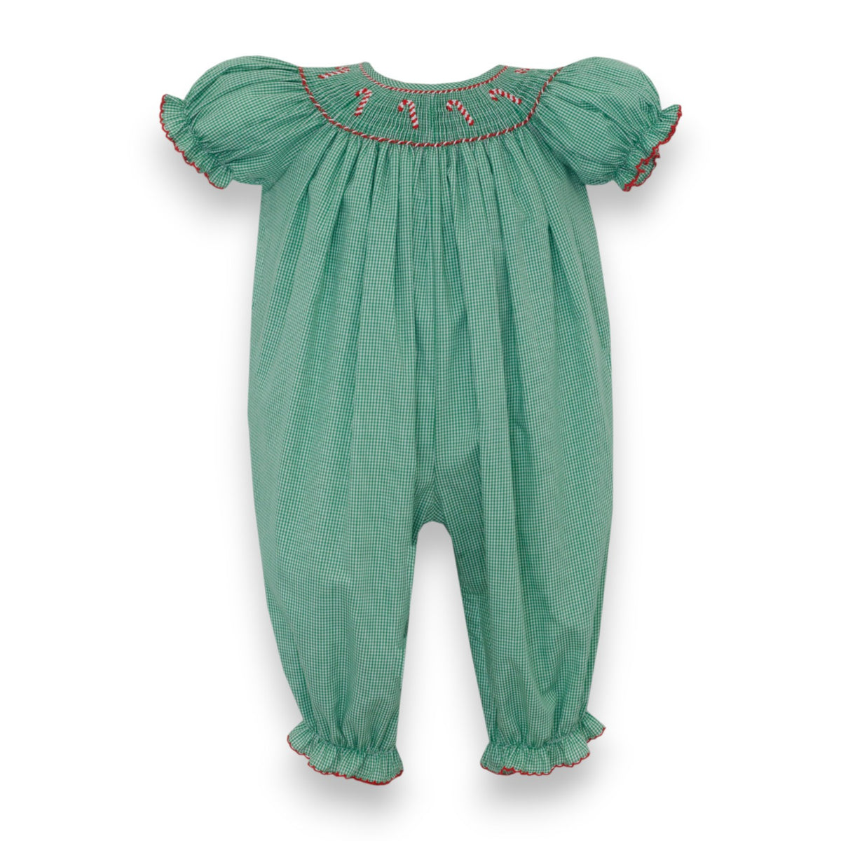 Petit Bebe Candy Cane Girl's Green Gingham Long Bishop Bubble S/S142F2-MH26 5310