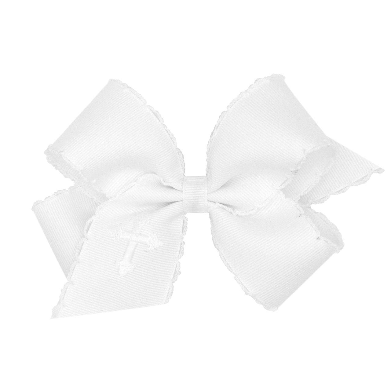 Wee Ones Medium Grosgrain Bow w/ Embroidery & Moonstitch Edge