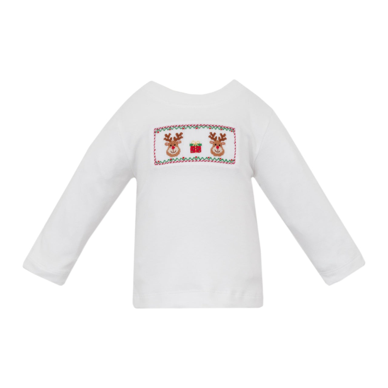 Petit Bebe Reindeer Face Boy's White Knit T-Shirt L/S 144PL-MH25 5210
