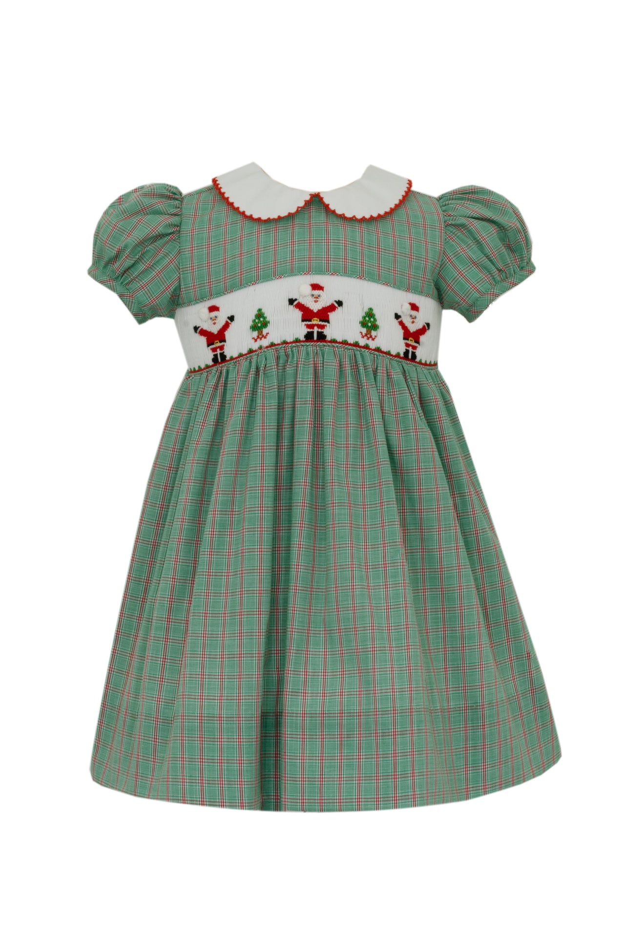 Petit Bebe Santa Claus Girl's Green & Red Plaid Dress L/S 145D-MH24 5110