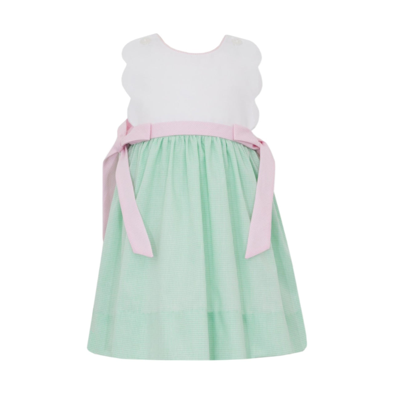 Petit Bebe Green Gingham Scallop Sundress W/Side Bows in Pink Gingham 151D-MS25 5202