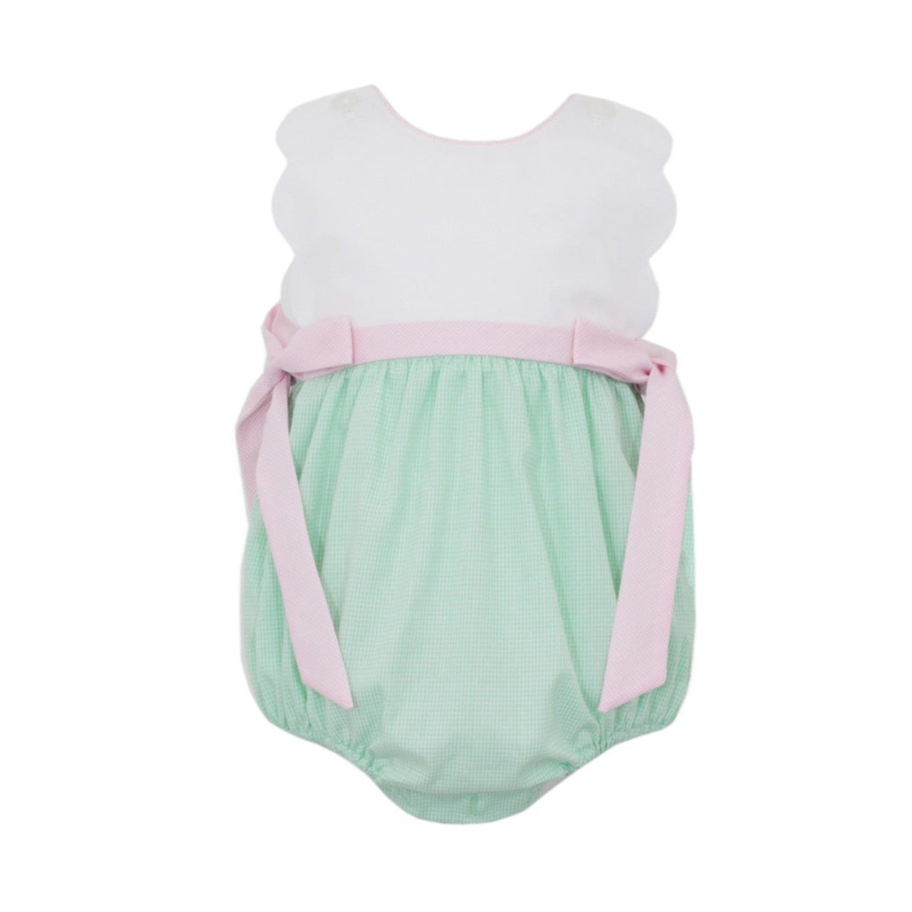 Petit Bebe Green Gingham Scalloped Girl's Sunbubble W/Side Bows In Pink 151F-MS25 5202