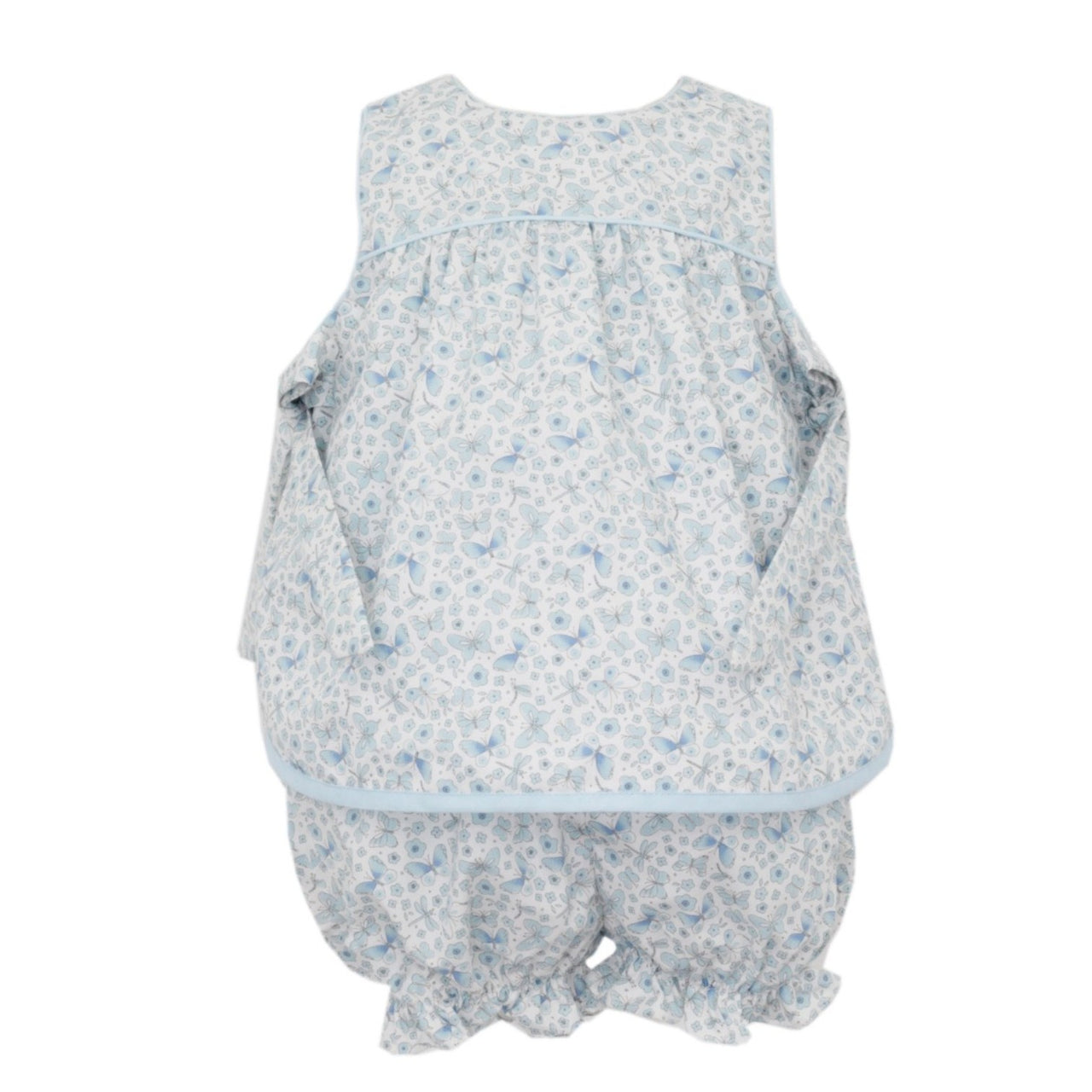 Petit Bebe Butterfly Lt Blue Print Apron Bloomer Set W/Side Bows 153C-MS25 5112