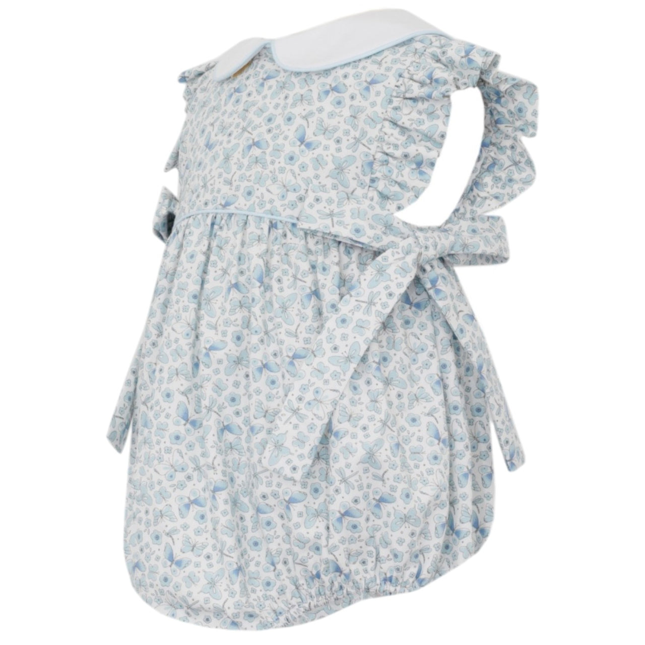 Petit Bebe Butterfly Lt Blue Print Girl's Bubble W/Side Bows W/White Collar 153F-MS25 5112