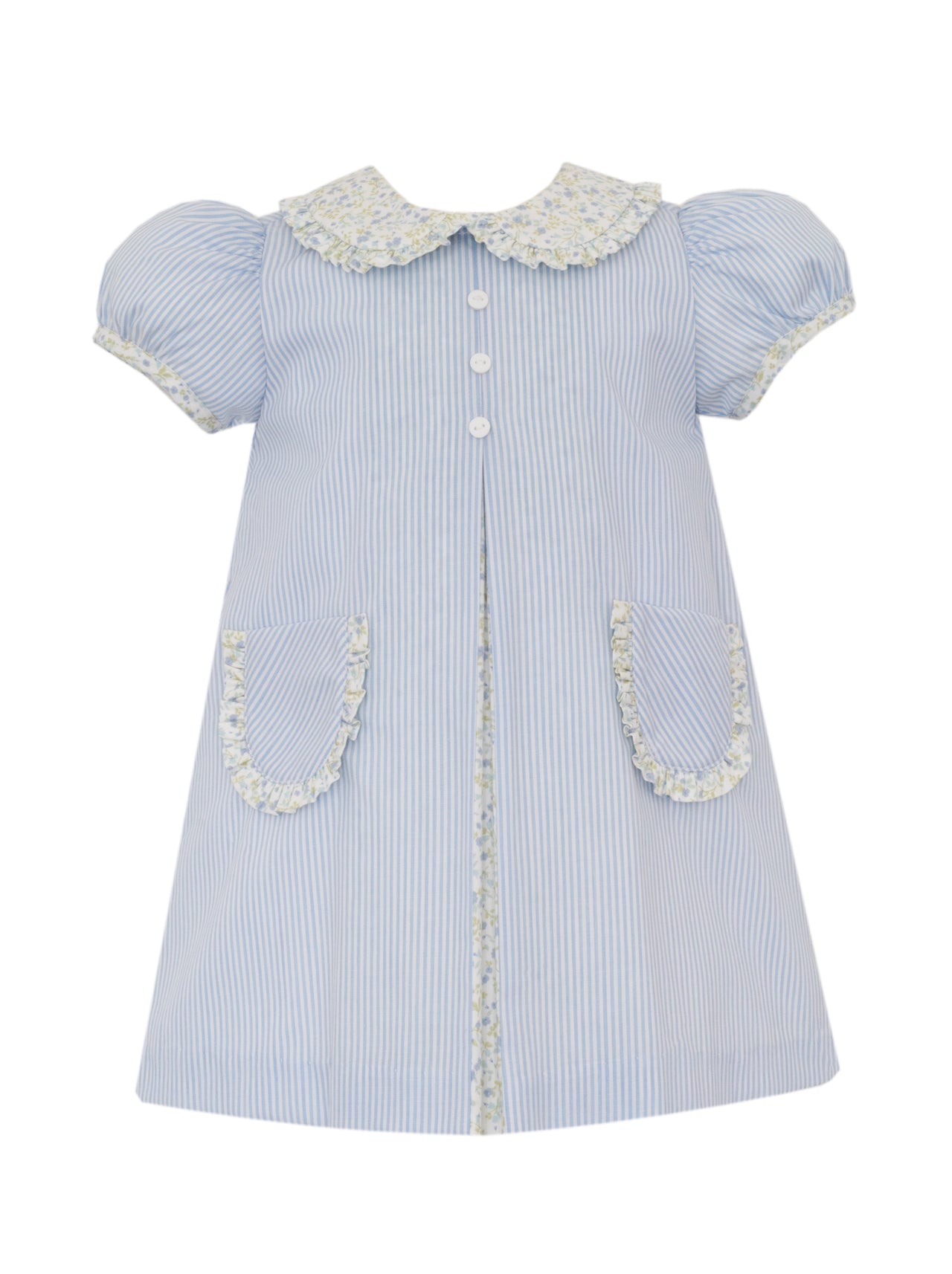 Petit Bebe Lt Blue Stripe A-Line Float W/Blue Floral Trim 154D-MS26 5212